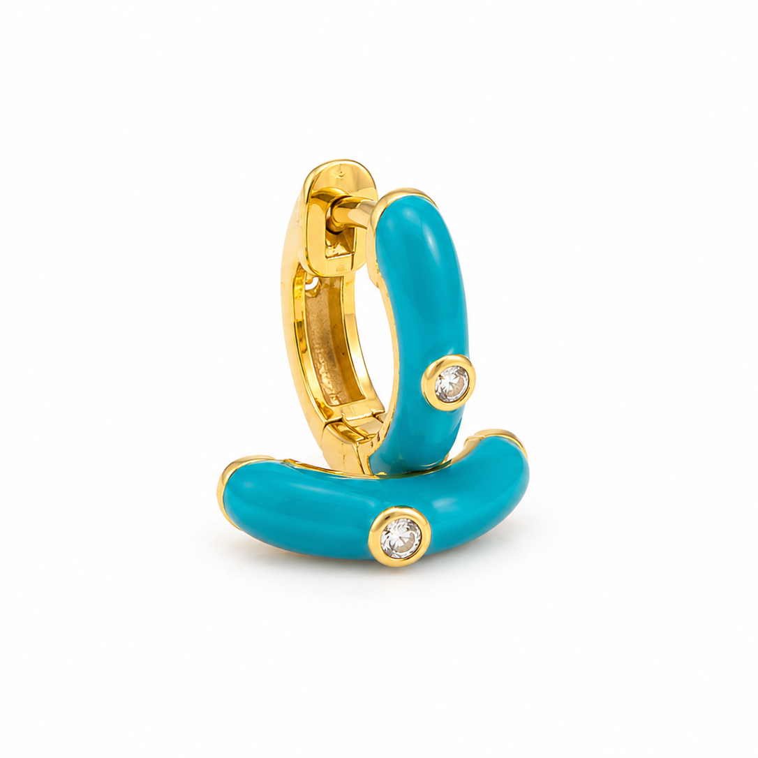 Sapphire and Enamel Huggie Hoops