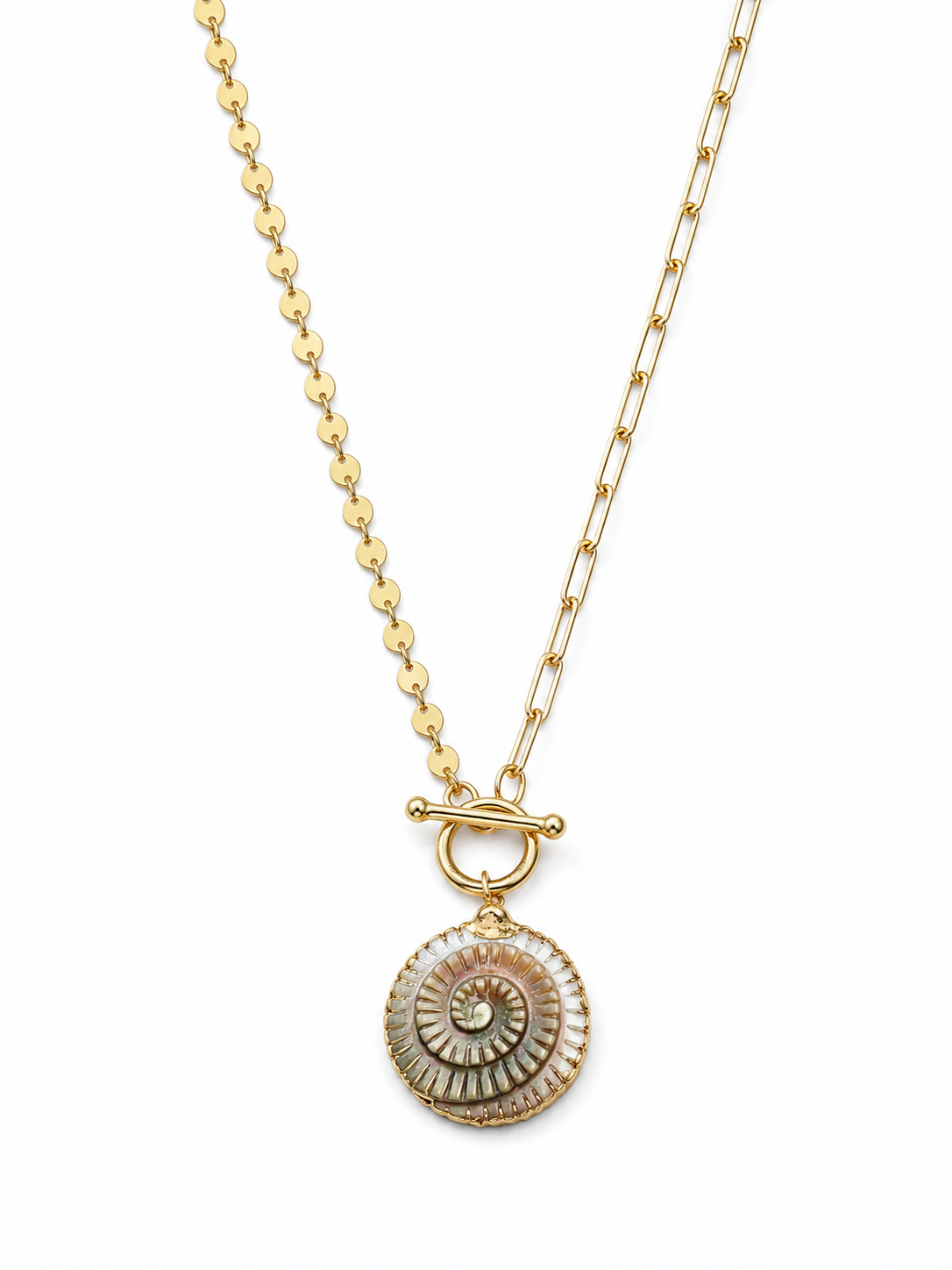 Carved Mother of Pearl Mixed Chain Necklace