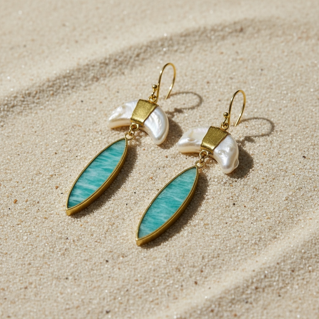 Aventurine & Freshwater Pearl Crescent Earrings