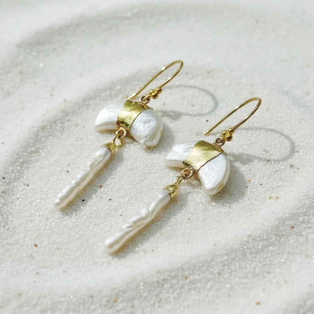 Crescent Moon Fresh Water Pearl Earrings