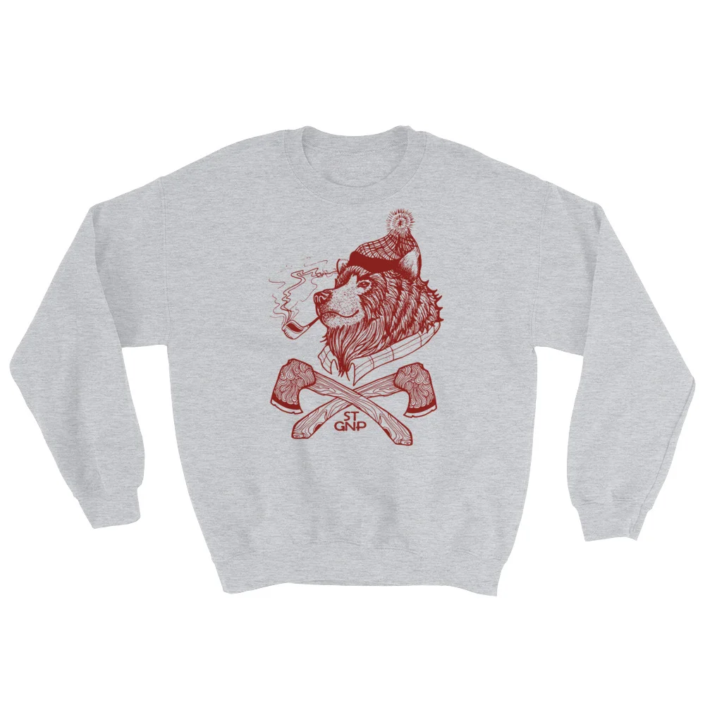 Lumber Bear Crew Neck Sweatshirt (Light Gray)