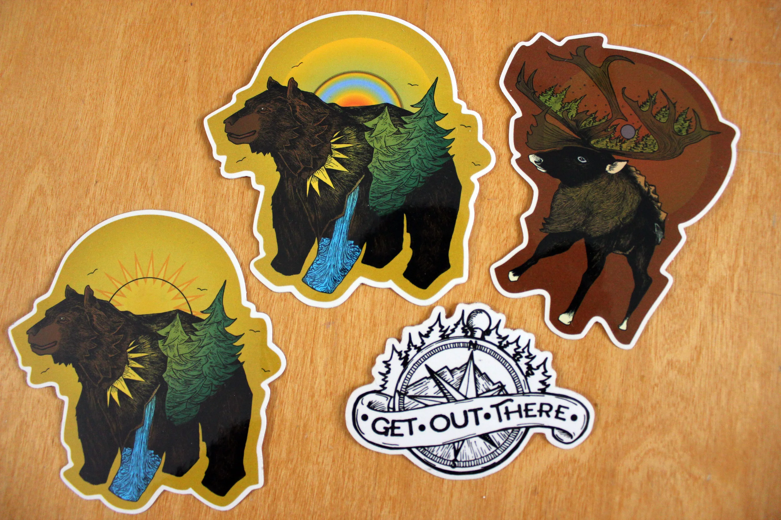 Sunrise Bear and Caribou sticker pack