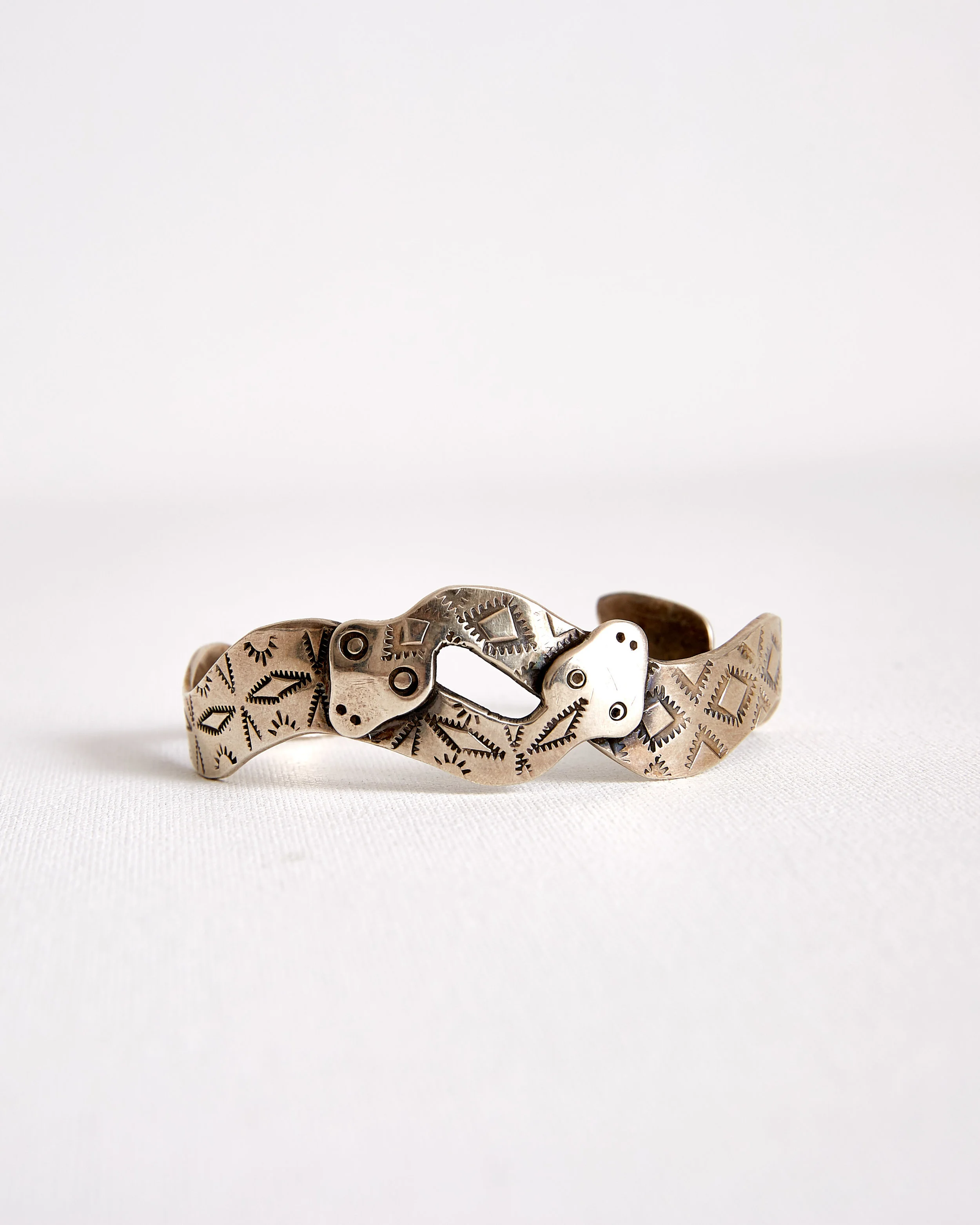 Navajo Silver Bracelet Intertwining Snakes Vintage