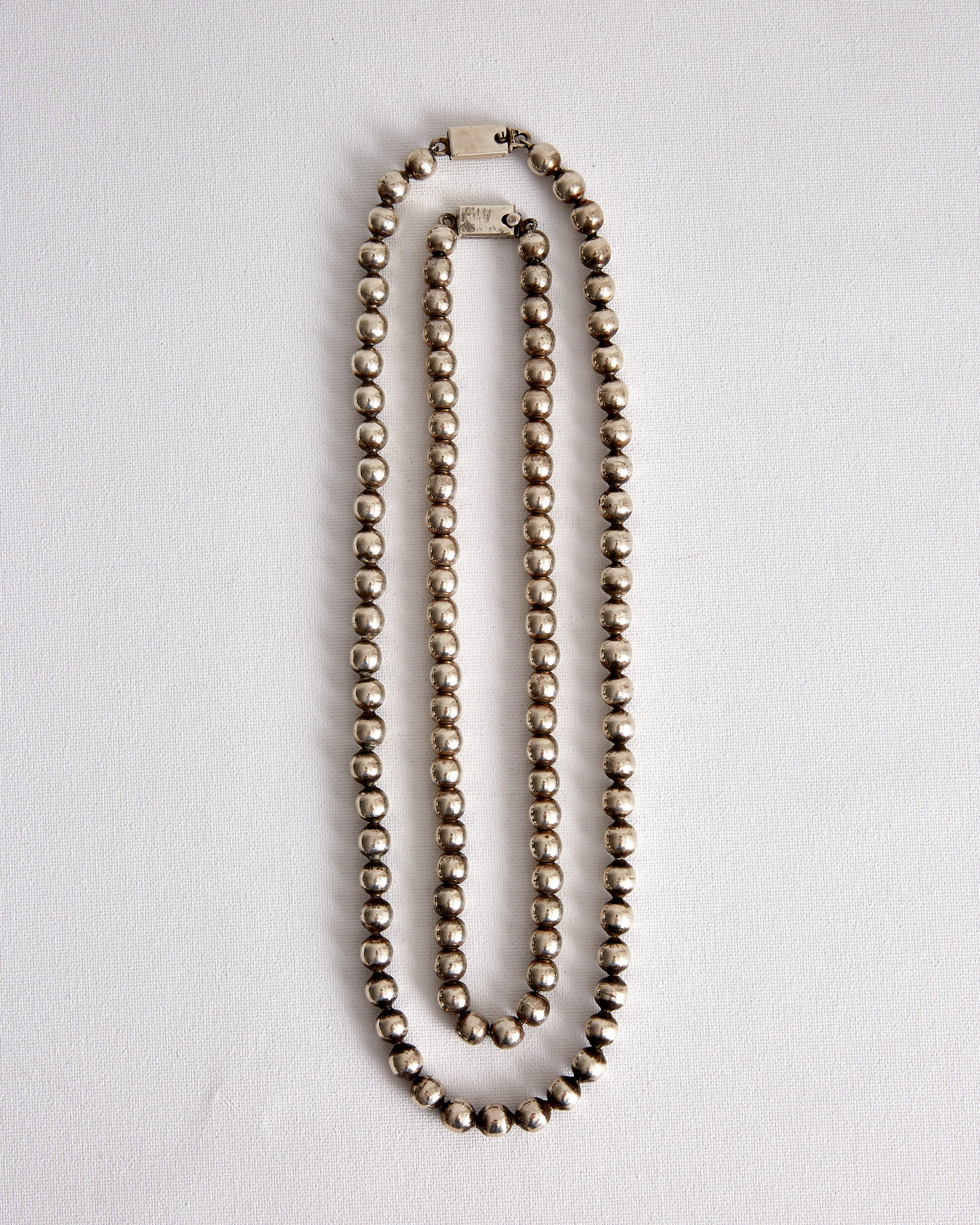 Pair of Silver Beaded Necklaces Mexican Vintage