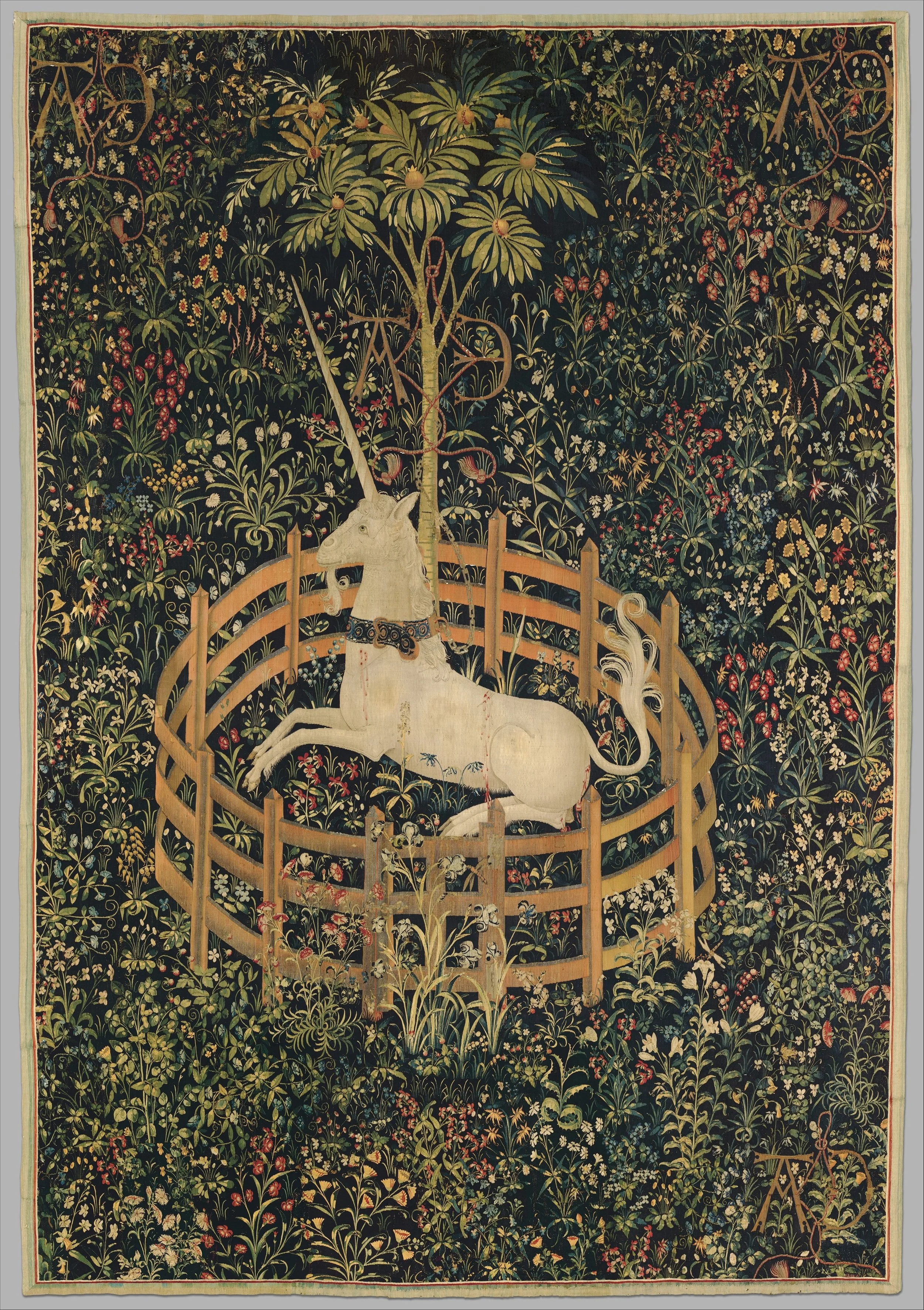 The Unicorn in Captivity. Part of The Unicorn Tapestries, which are amongst the most significant tapestries ever created.