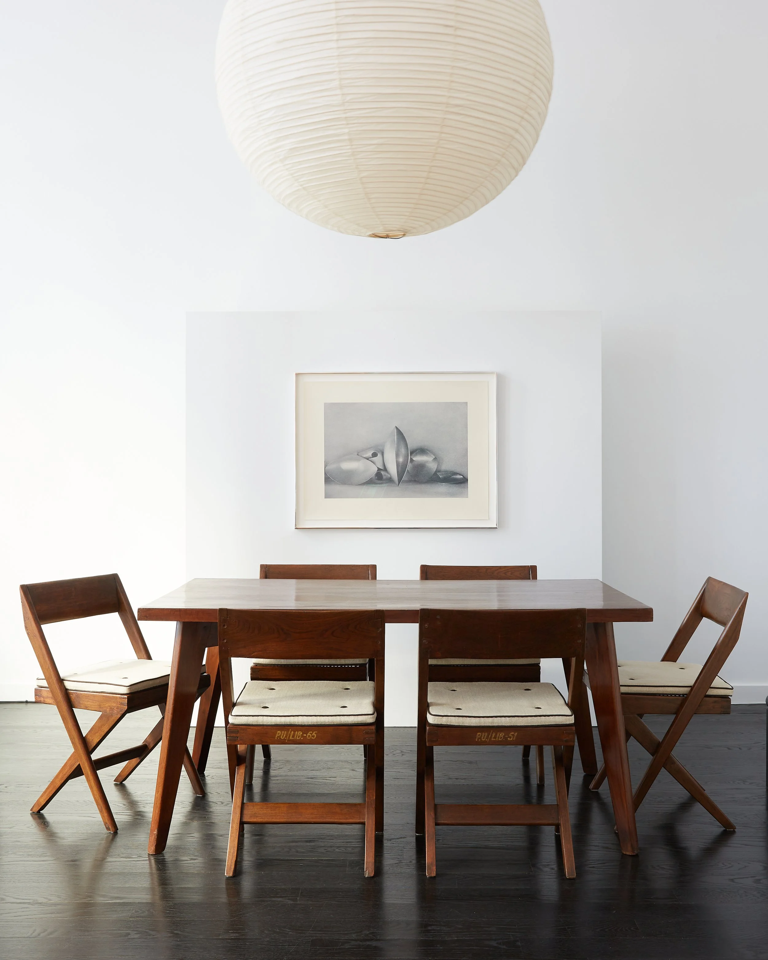 Set of 6 Pierre Jeanneret Dining Chairs with Braided Cane Seat c. 1959