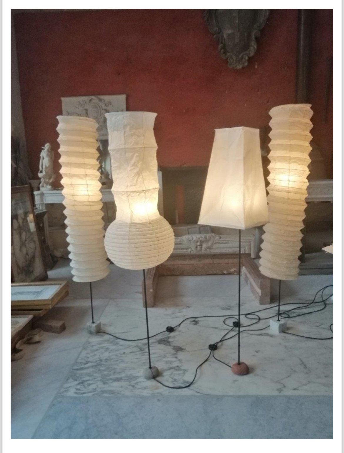 Unique Isamu Noguchi Akari Light Sculpture S2 with Pietra Serena