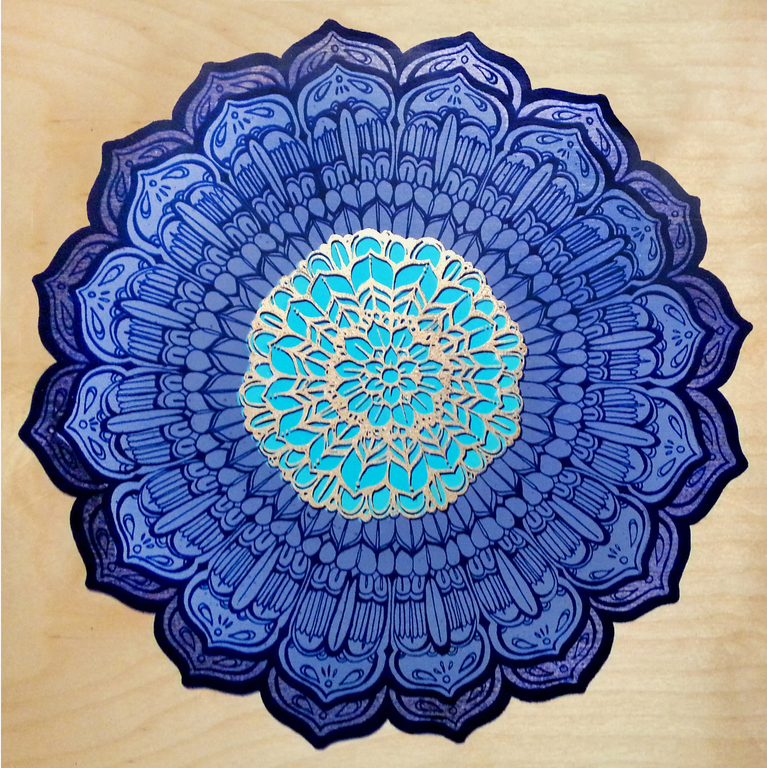 MANDALA 12"X12" SCREEN PRINT & GOLD LEAF ON WOOD