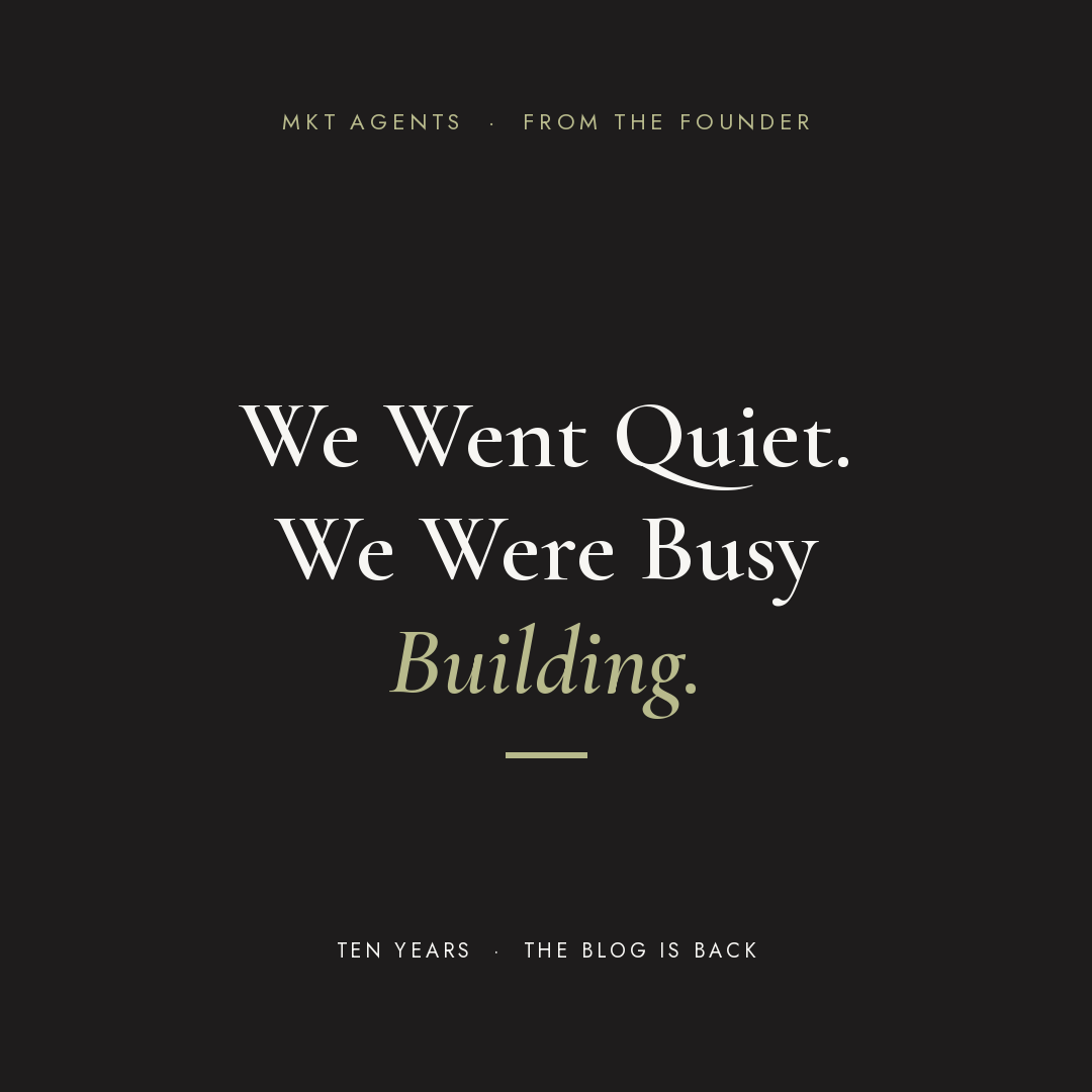 If you scroll back through this blog, you'll notice a gap. A big one. We wrote a few posts early on, then went quiet for the better part of a decade. Here's the honest reason: we got busy doing the work. For ten years, we had our heads d