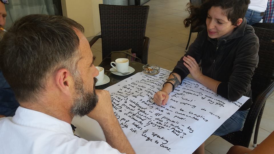 Mat Southwell and EuroNPUD's coordinator Mags Maher work on EuroNPUD's first strategy.