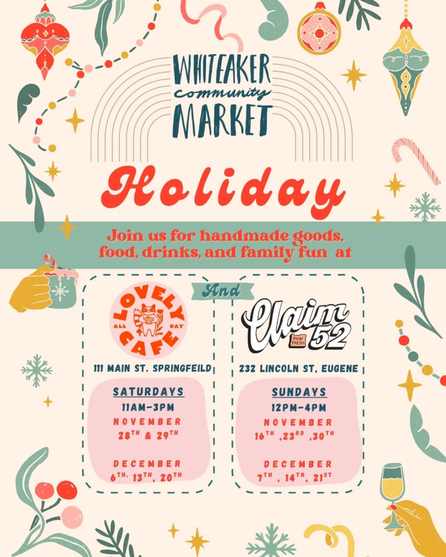 Join @whiteakercommunitymarket&nbsp; at @claim52brew &amp; @lovelyspringfield for our Holiday Makers Faire 🎁 Get ready to check everyone off your list!&nbsp;

Browse unique gifts and handcrafted items, brought to life by the skilled makers of our co