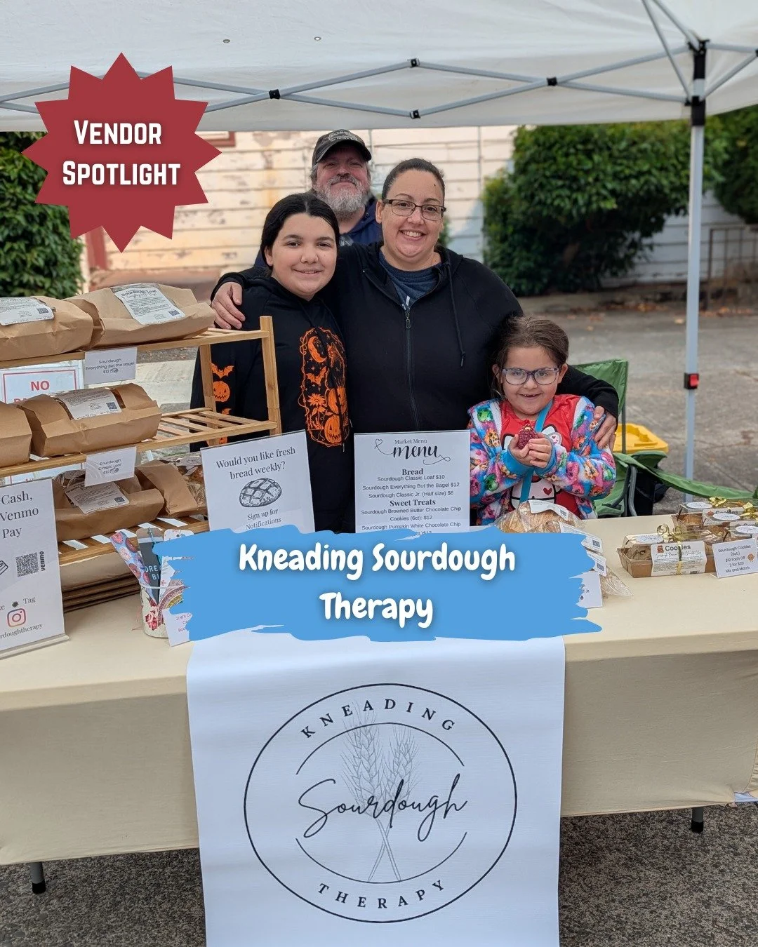 🥐 Vendor Spotlight- Kneading Sourdough Therapy 🥐

Kneading Sourdough Therapy sells a wide variety of sourdough baked goods including cookies, rolls, and differing types of bread. Everything is made by hand and incorporated with love. Our customers 