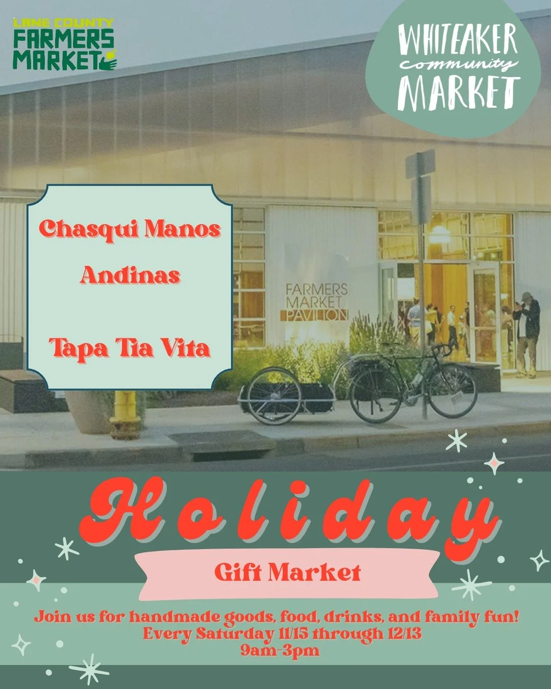 Our Holiday Gift Market is happening at two different locations today! Stop by @lovelyspringfield  and @lanecountyfarmersmarket  to join in on all the fun ✨

🎁 Lane County Farmers Market
@chasqui_alpacawool 
@tapatia_vita 

🧣 Lovely Cafe
@littleson