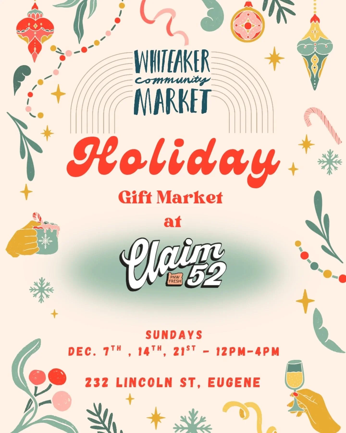 We have another great event happening today! Stop by @claim52brew  from 12pm-4pm for our Holiday Gift Market 🎁✨

Holiday Vendors ☃️
@sweet.confetti.treats 
Tiny Totes by K (can be found on Etsy!) 
@slightly.savage.25
@fellowshipcreations
@potionenth