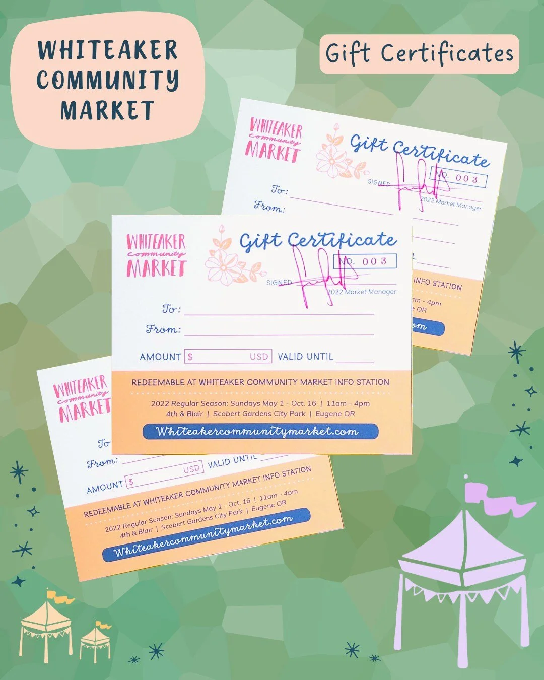 Needing stocking stuffer ideas or looking for a last minute gift? Whiteaker Community Market gift certificates make the perfect present 🎁 Our gift certificates are spent directly with our vendors and can be redeemed for a wide variety of goods! 

He