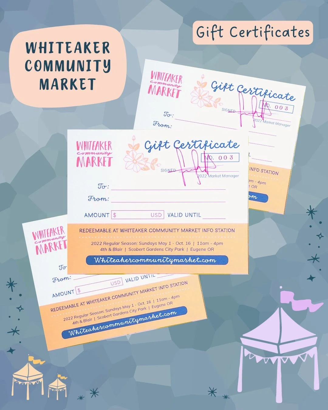 Our 2026 resolution is to boost small local businesses 🎊

When you purchase a Whiteaker Community Market gift certificate not only do you  encourage someone's dream but you help make it a reality. Our gift certificates are spent directly with our ve