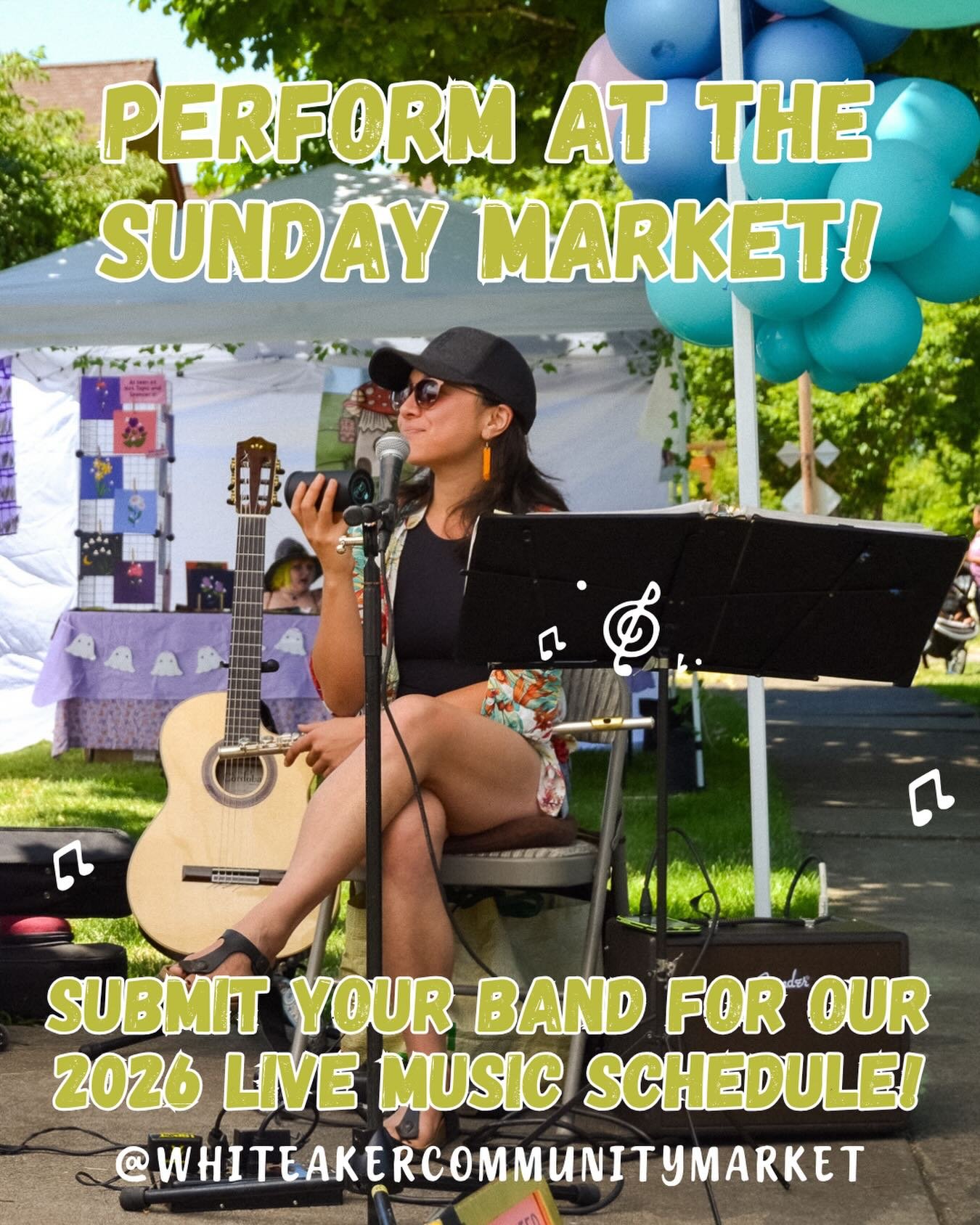 📣 Calling all musicians!! We are now booking musicians for Sunday Markets! 

✨find our form linked in our bio, or on our website to apply. 

✨come join the vibes on Sundays this summer and play with us!

✨PA system included, tent sit up upon arrival