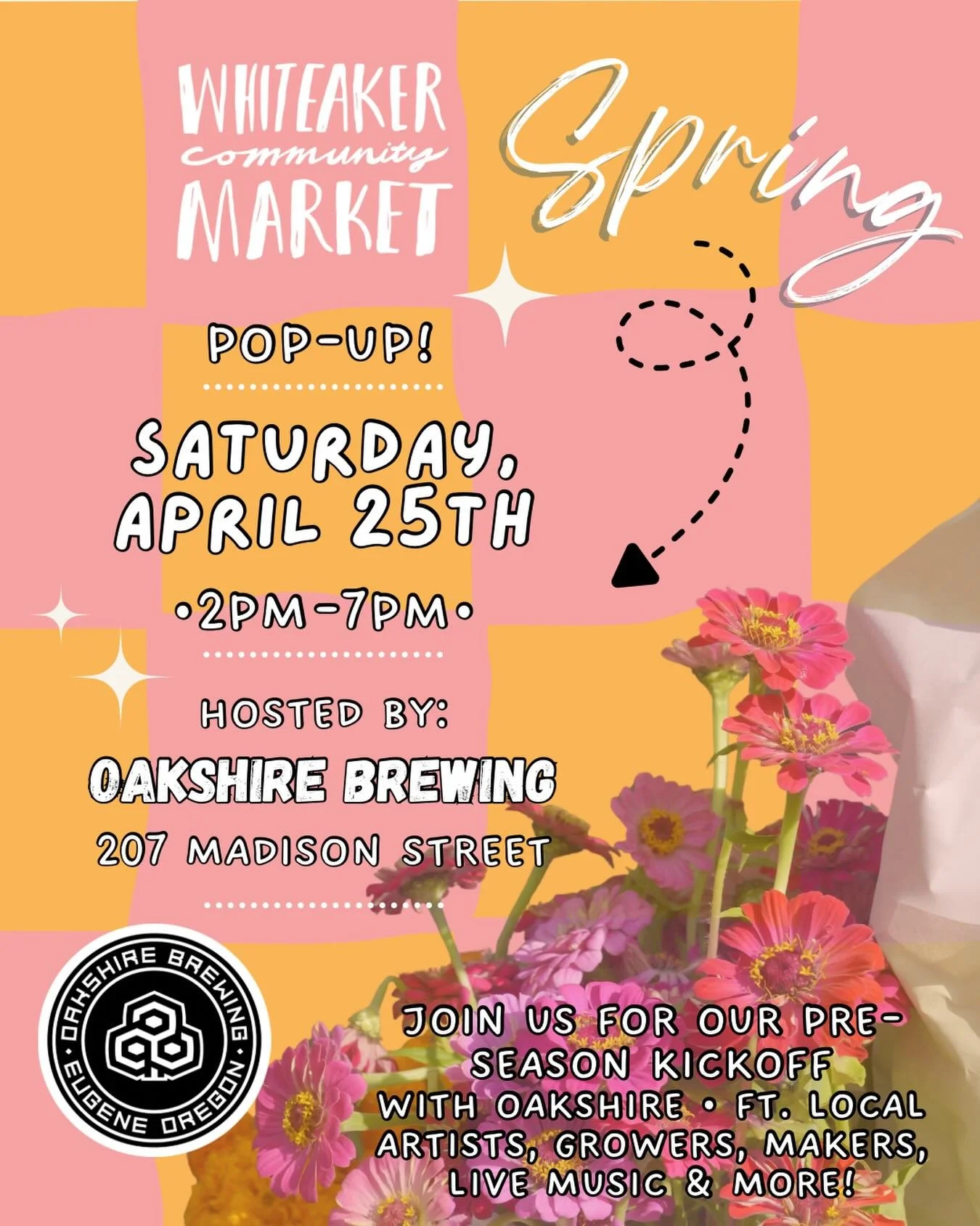 Our annual Oakshire event is happening April 25th this year!  Save the date for @oakbrew Birthday &amp; @whiteakercommunitymarket Spring Pop-Up!! 🎂🍻 

This is our FOURTH year popping up at Oakshire to celebrate their anniversary, and we can&rsquo;t
