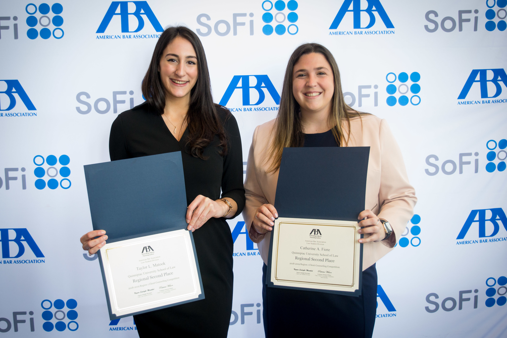 QUSL SDR Competition Team Members Taylor Matook, JD ‘19 (left) & Catherine Fiore, JD ‘19 (right)
