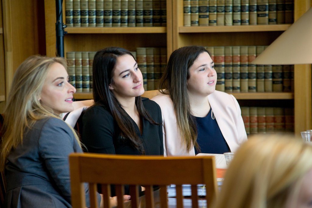 Coach Chelsea Vetre, JD ‘15 (left), Taylor Matook, JD ‘19 (middle), & Catherine Fiore, JD ‘19 (right).