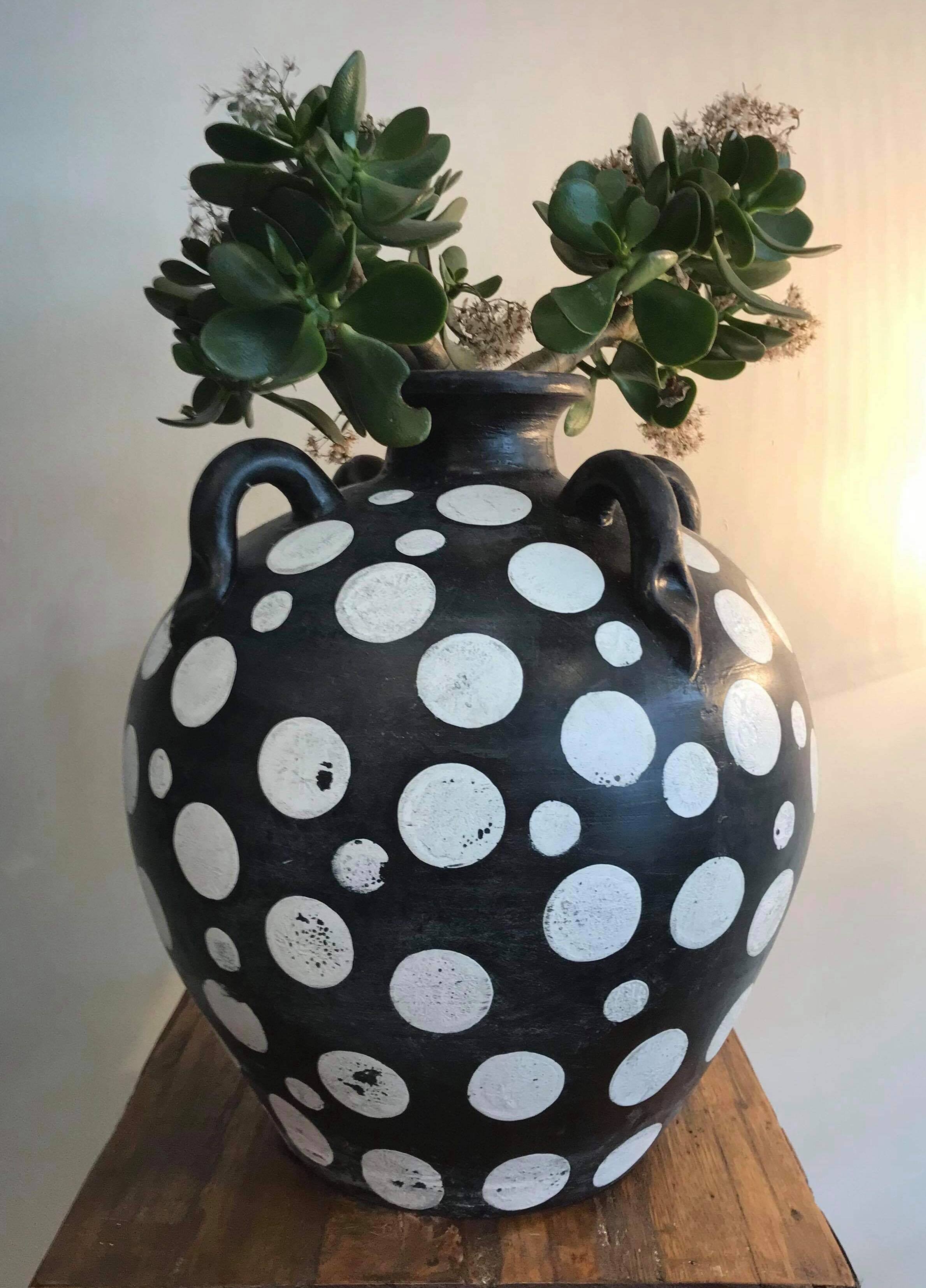Hand Painted Black Terracotta Polkadot Vase