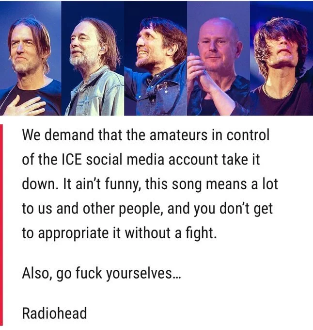Hey @radiohead GO FCK YOURSELF! I hope you never sell another ticket for the rest of your miserable, ungrateful lives. 

Took everyone of your songs off my playlist 🖕🏻🖕🏻🖕🏻