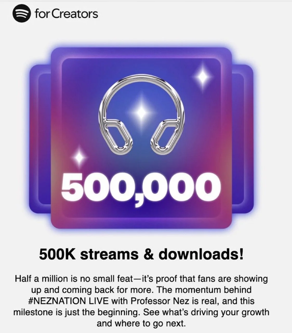 Thank you for listening and watching our show! We just passed half a million streams on @Spotify 😎!! ONWARD and FORWARD!