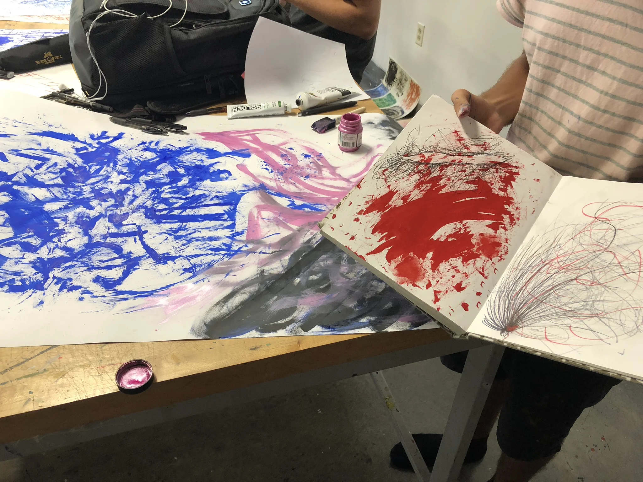 I taught an Introduction to Mark Making workshop for Wesley Taylor’s Surface Research class for VCU’s Art Foundations,. The goal was to encourage students to embrace abstraction and experimentation and my lesson plan was inspired by Nicole Killian’s Mediums Misuse class, also at VCU.