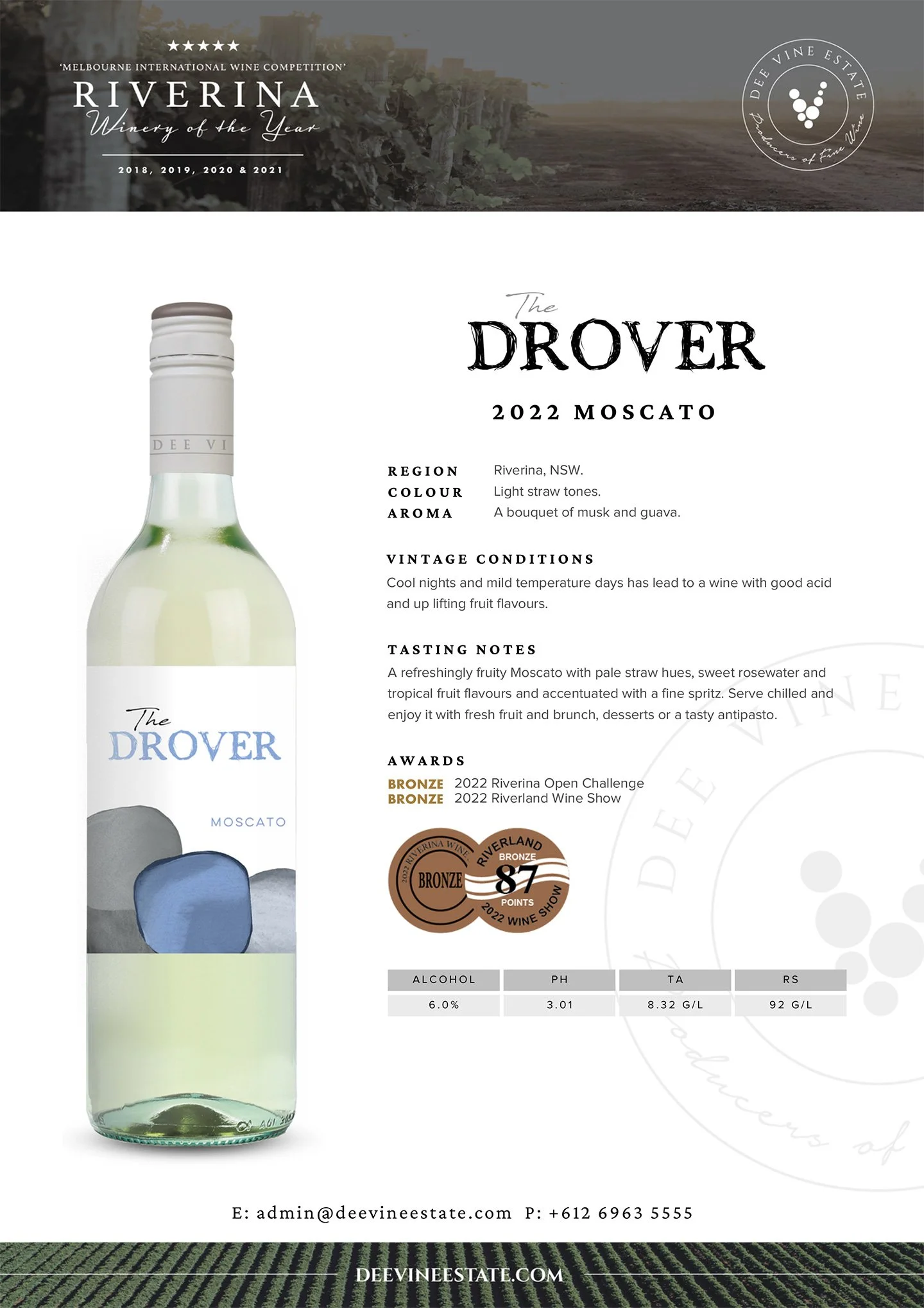 The Drover Moscato 2023 — Dee Vine Estate