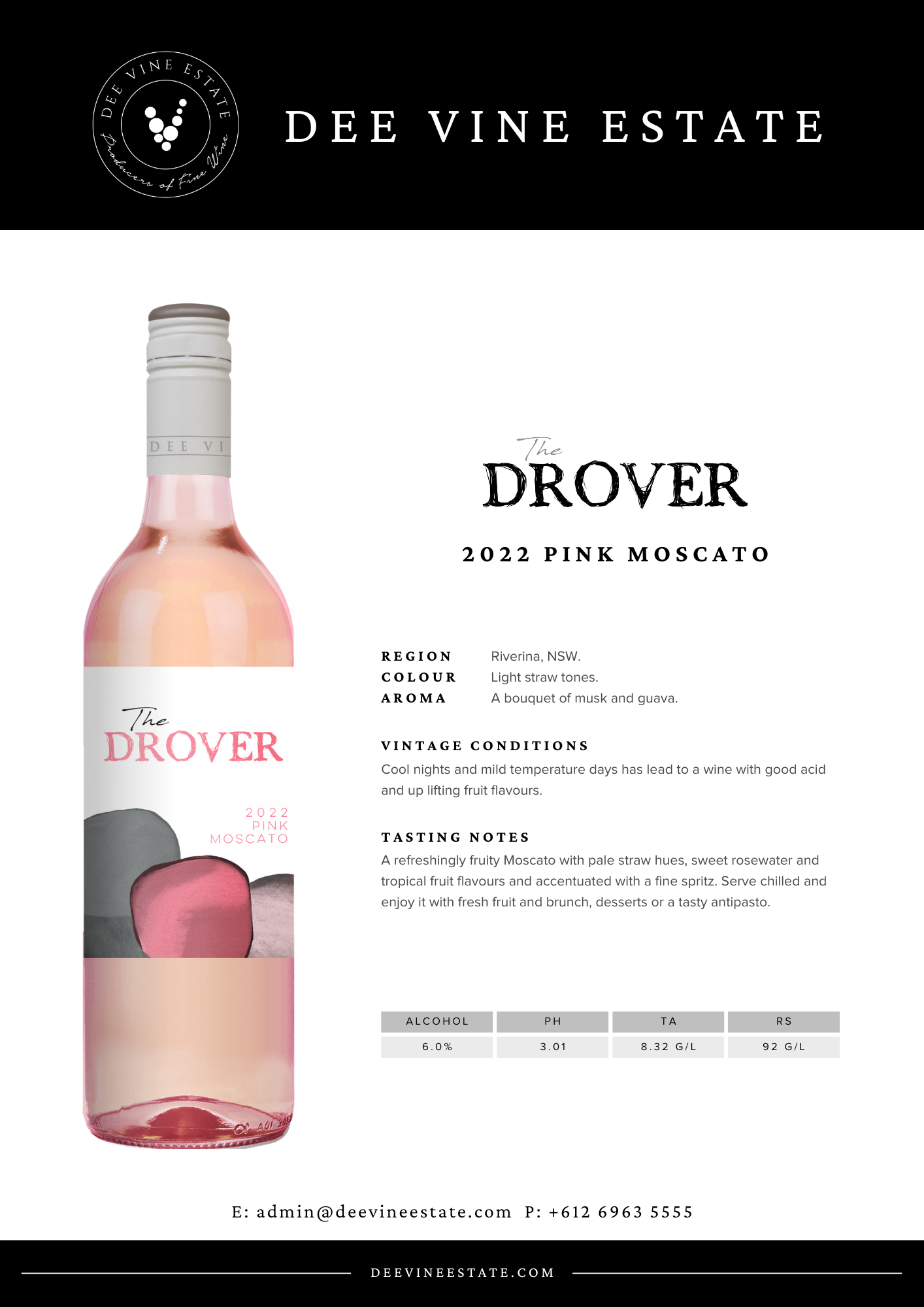 The Drover Pink Moscato 2022 — Dee Vine Estate