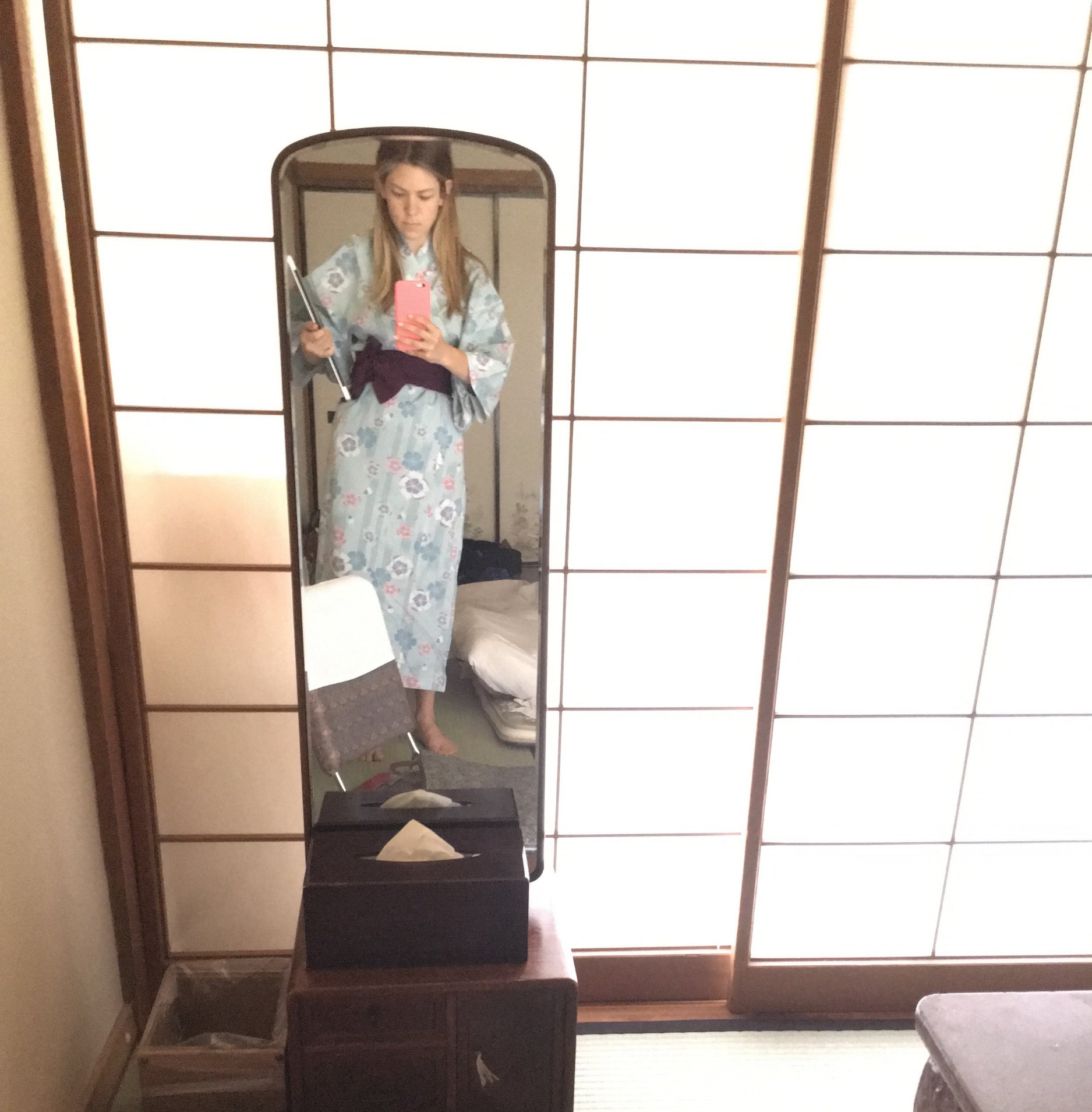 This is me at Takagarawa Onsen in Osenkaku, Japan. Seriously, click the link. We're talking full-blown remote hot spring vacation status when my friend Sarah said she wanted to chat about two potential next roles she was considering within her current company. I was so excited to hear about what new and exciting opportunities she was facing, so my kimono and I put aside the time early in the morning for a call! I know she'd be happy to do the same for me.