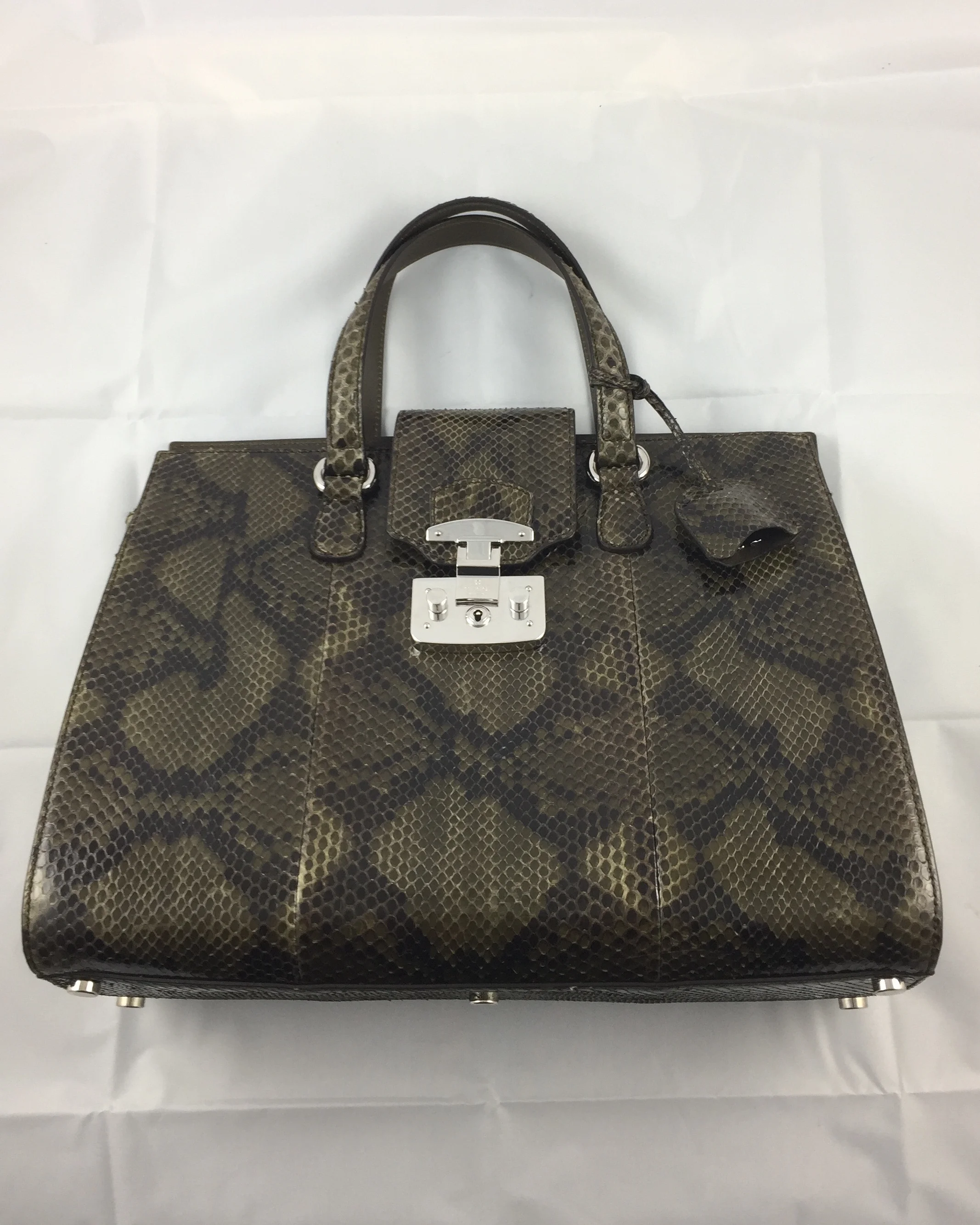 Gucci "Jackie" Large Lady Lock Green Python Tote