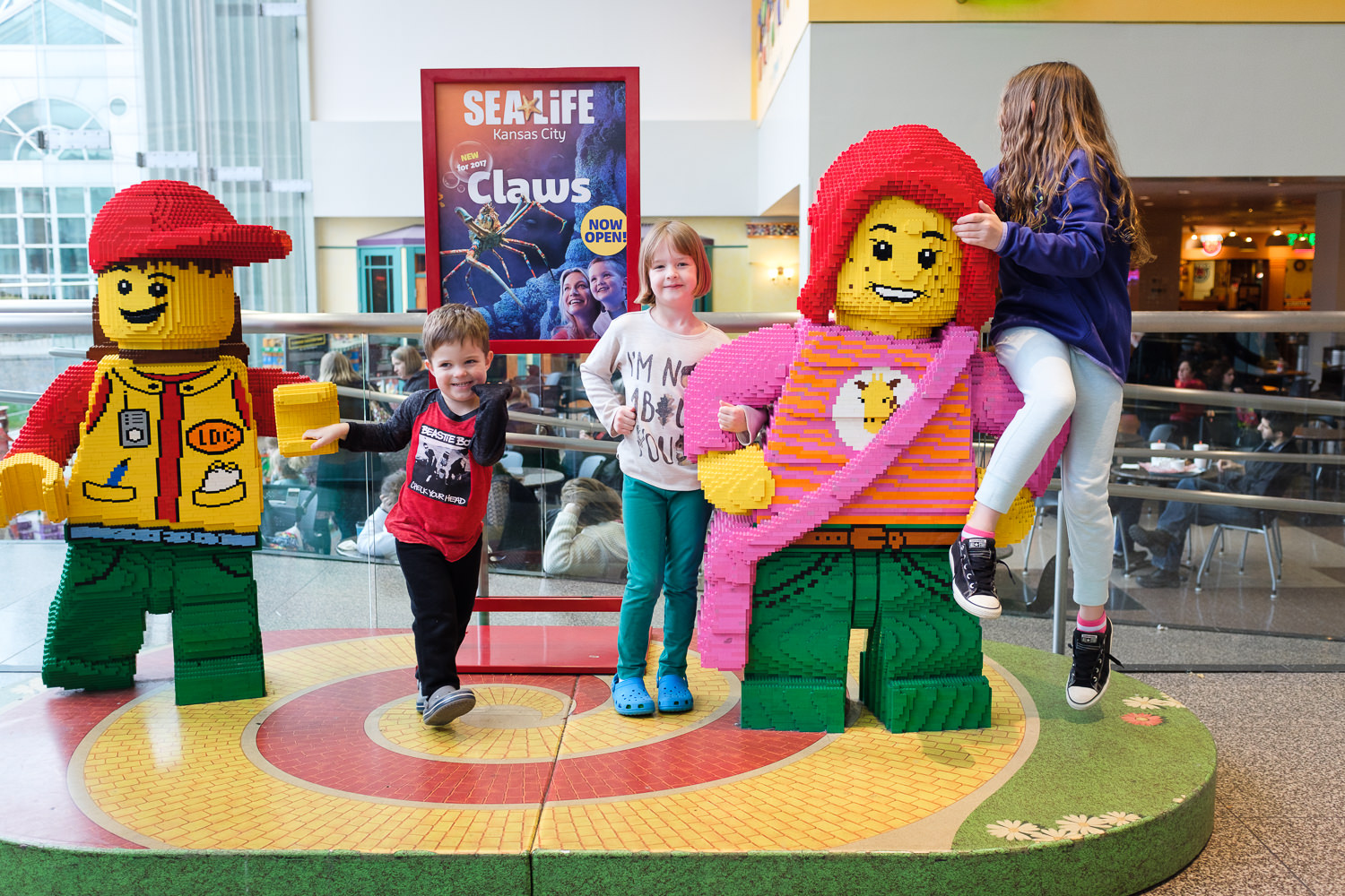 kids on Lego display in Crown Center Kansas City