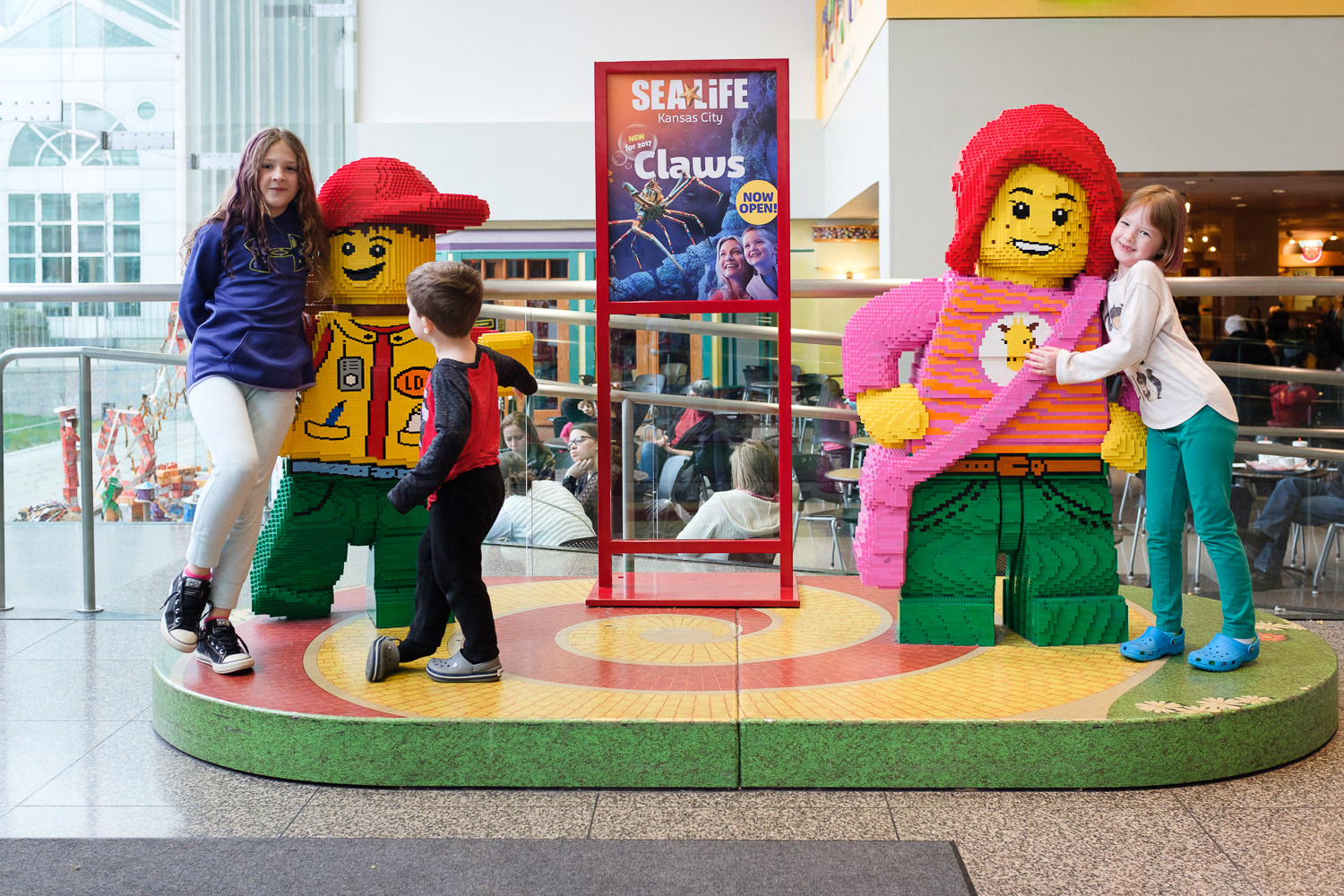 kids on Lego display in Crown Center Kansas City