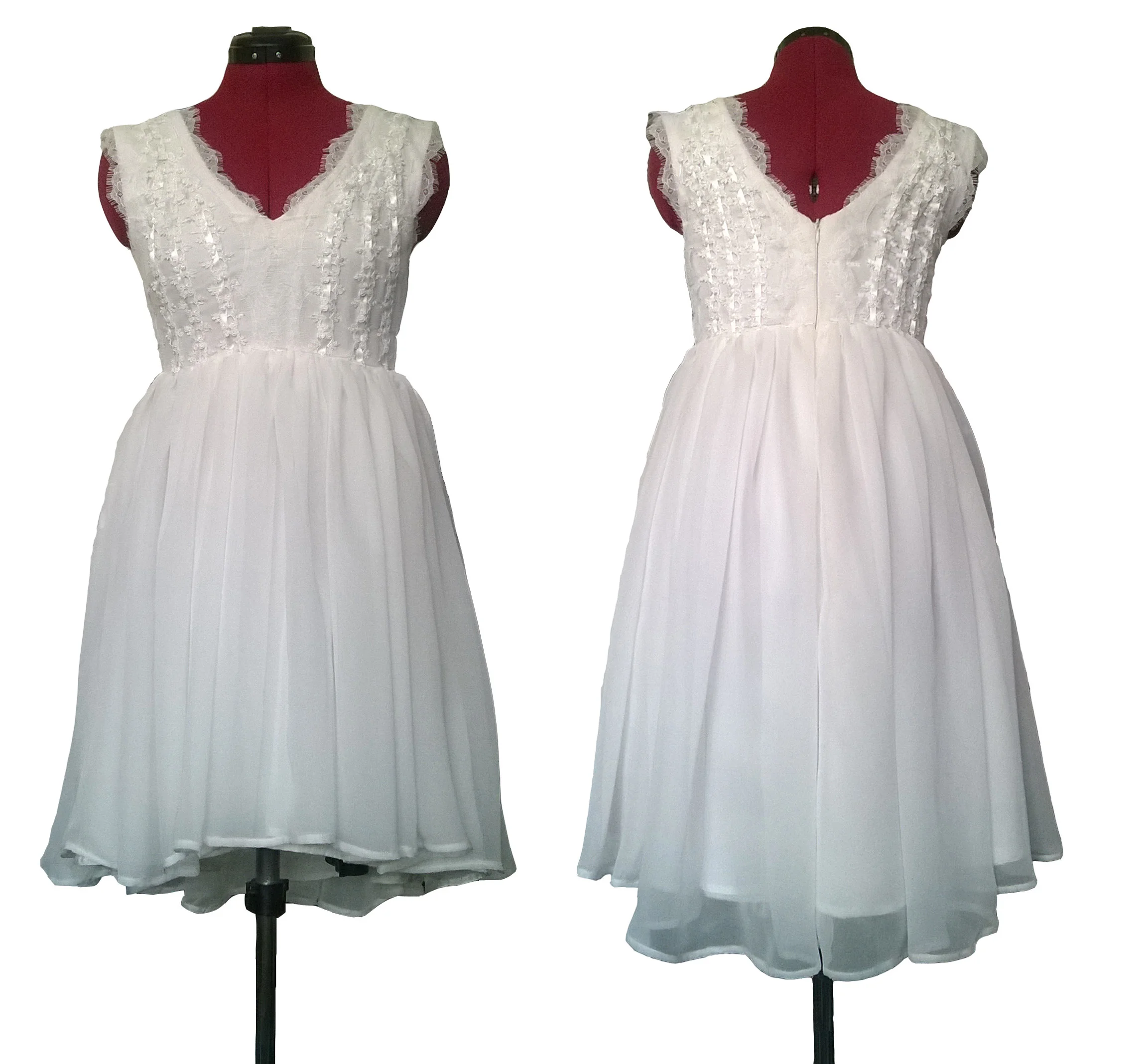 Short Scalloped V-Neck Wedding Dress with Asymmetrical Hem