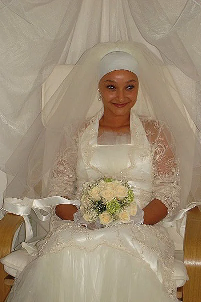 Ruch Sleeved, Beaded Lace Wedding Gown with Tulle Accent and Matching Veil