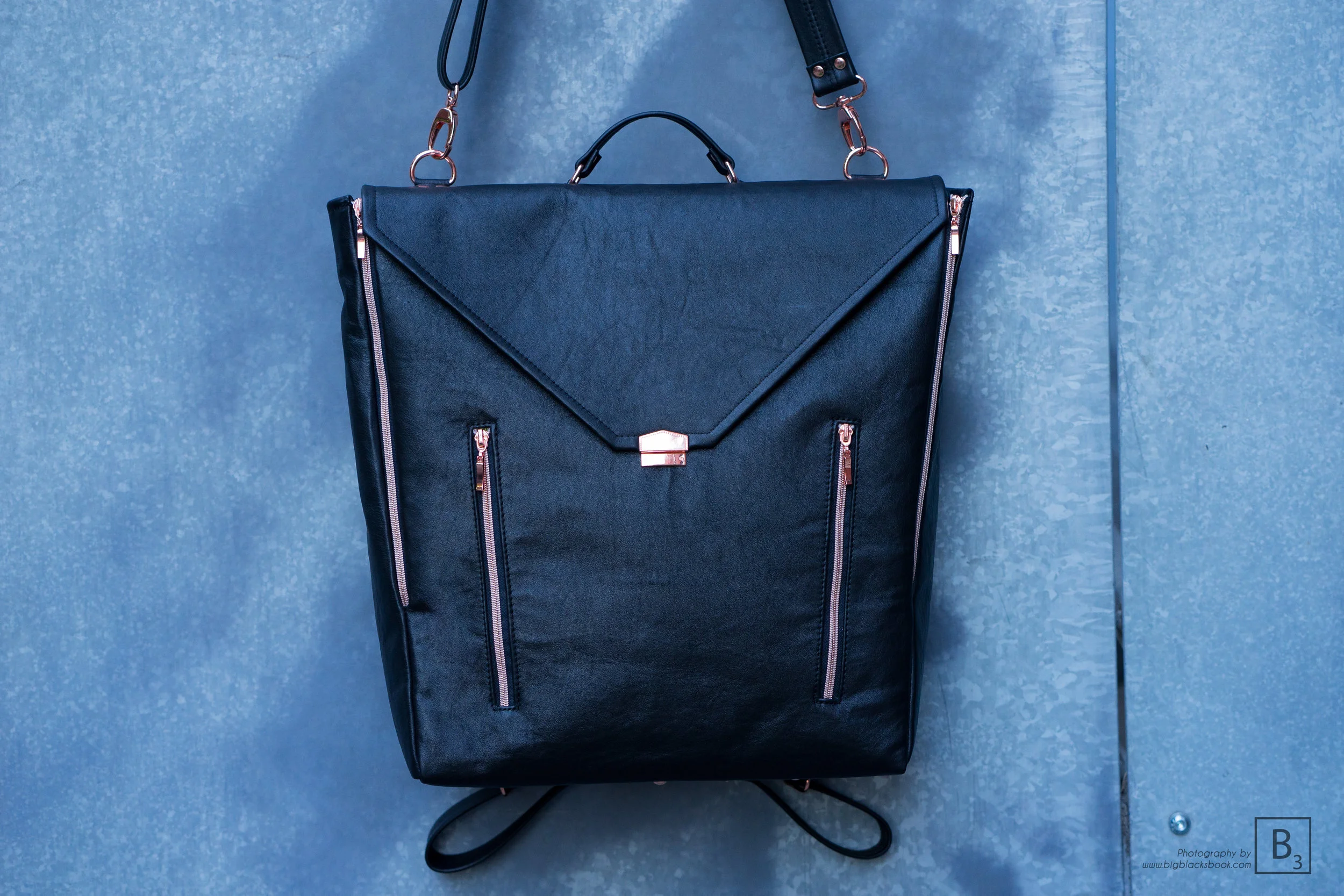 Convertible Black Leather Backpack/Cross-body Bag