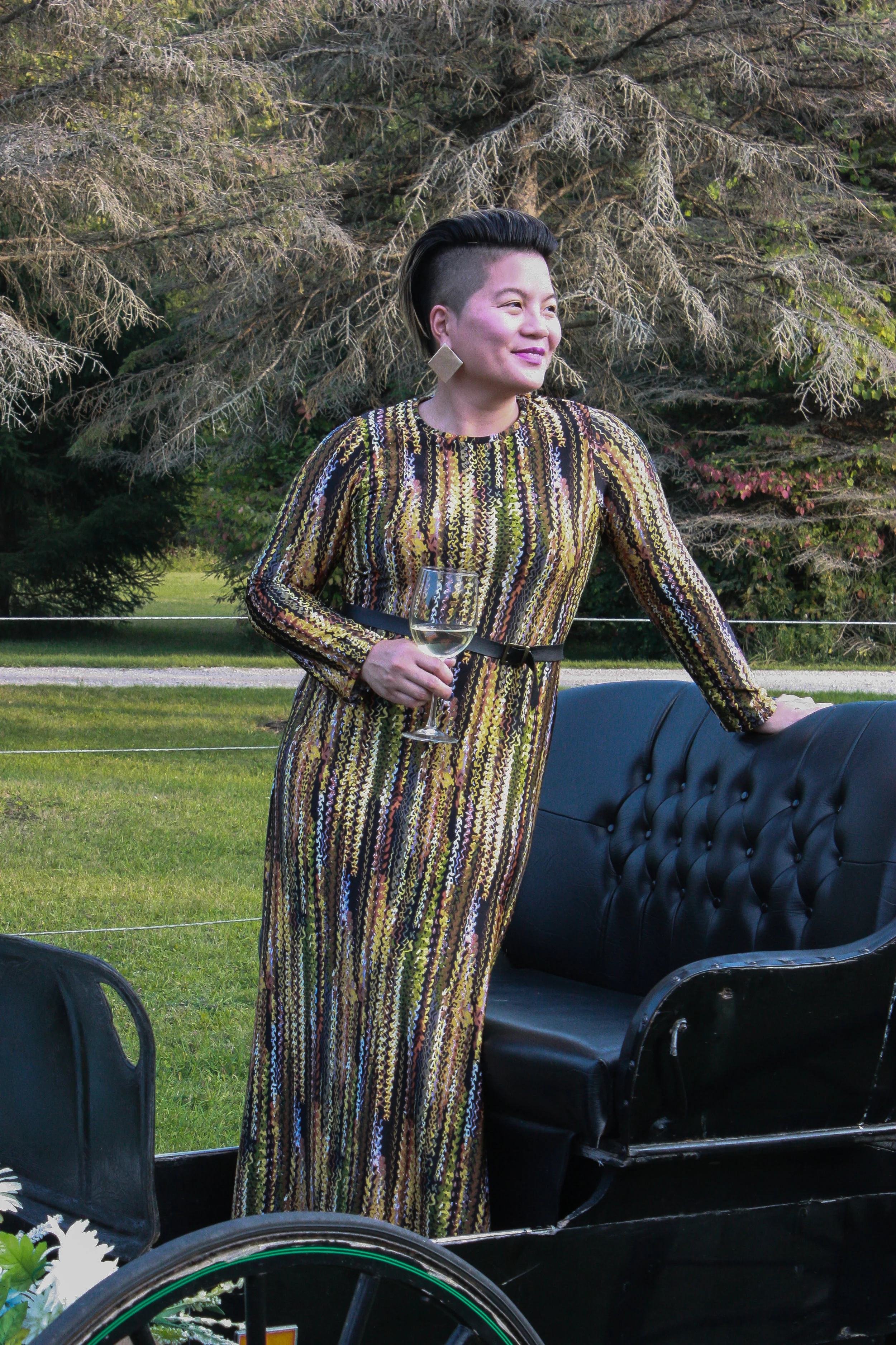 Printed Jersey Long-Sleeved Long Dress