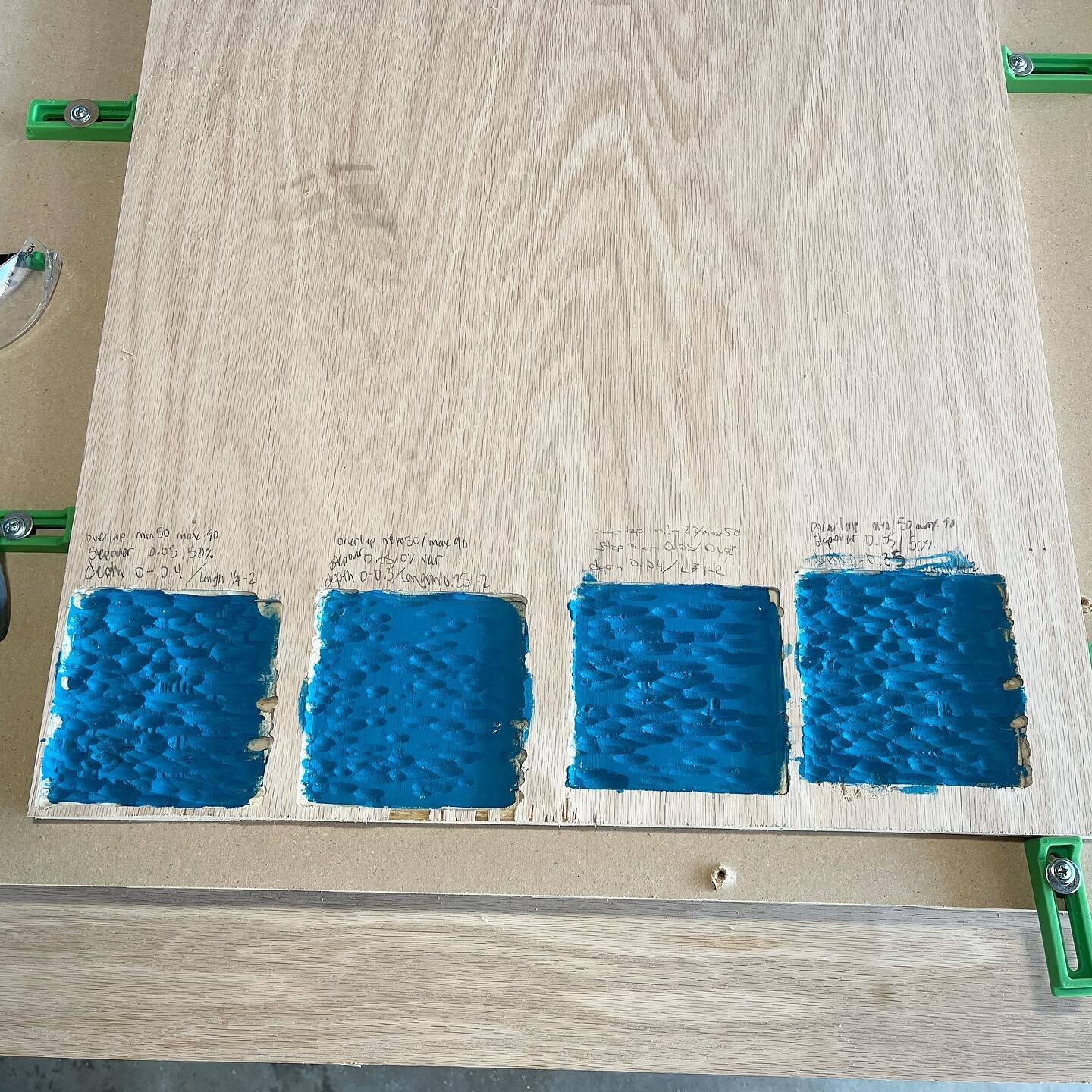 This weekend&rsquo;s project was testing out different settings on the CNC to find the best ocean texture. Which one do you think looks the best? (Let&rsquo;s number them 1 to 4, with 1 on the left and 4 on the right.)