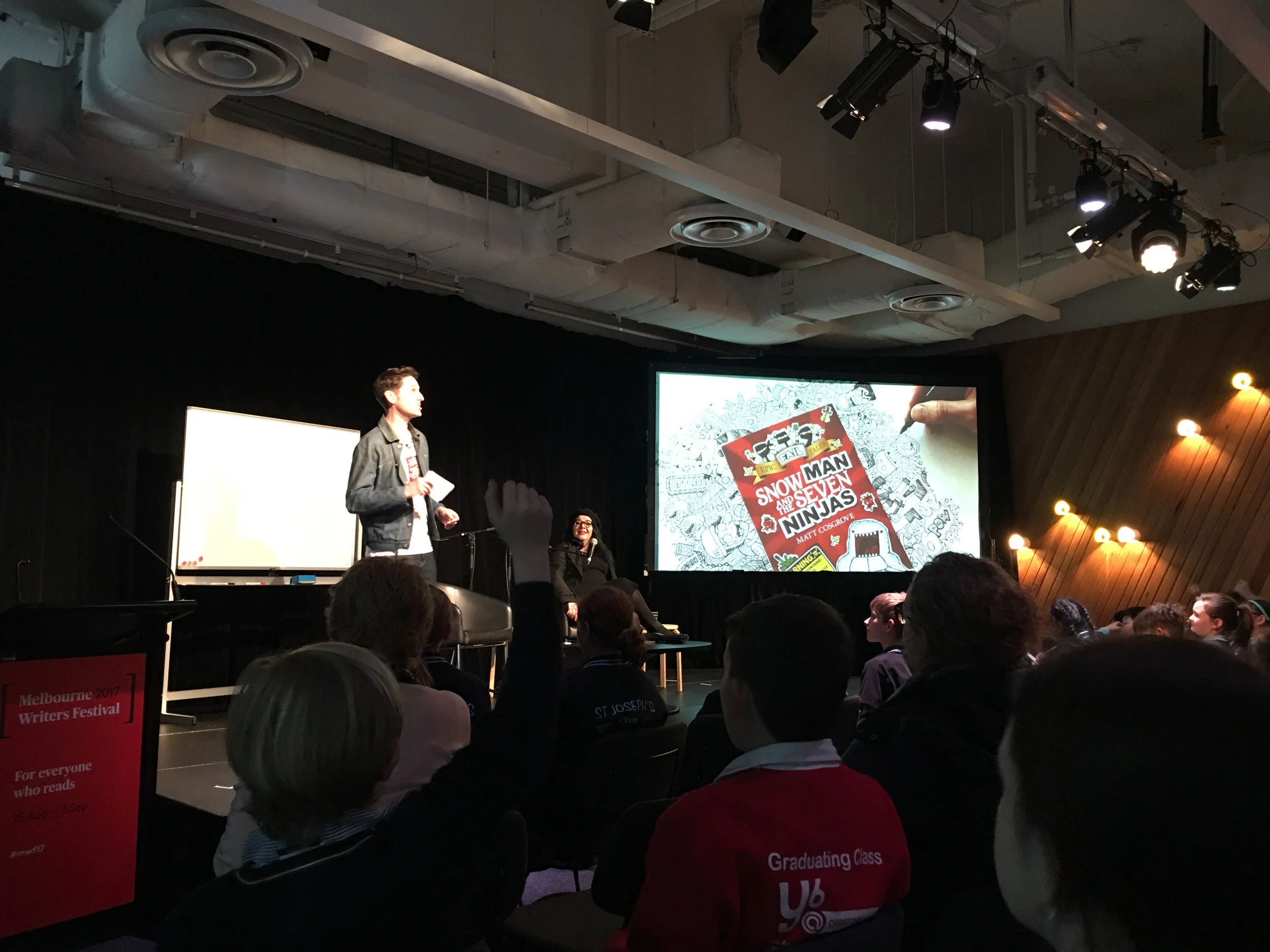 Matt Cosgrove performing at ACMI The Cube for Melbourne Writers Festival Schools' Program