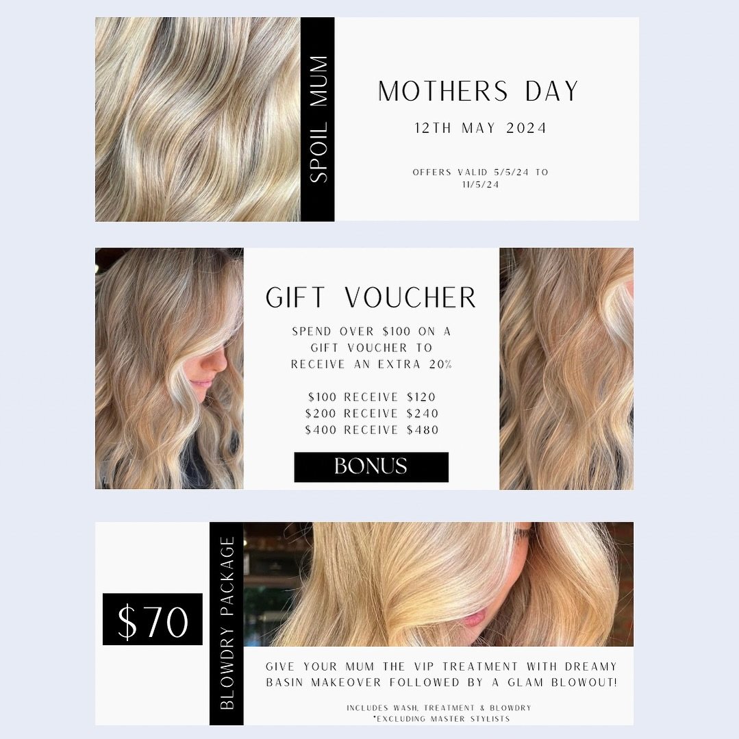 Spoil Mum this Mothers Day 🌷🌻

Take advantage of our bonus 20% gift vouchers! Available on our online store. 

For all appointments or enquires 
Email 💌 info@boblonde.com
East Freo 📞 9319 8444
Dalkeith 📞 6162 2082