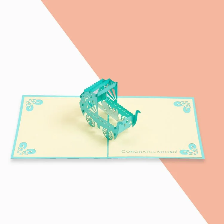 Baby Pram Pop Up Card (Blue)
