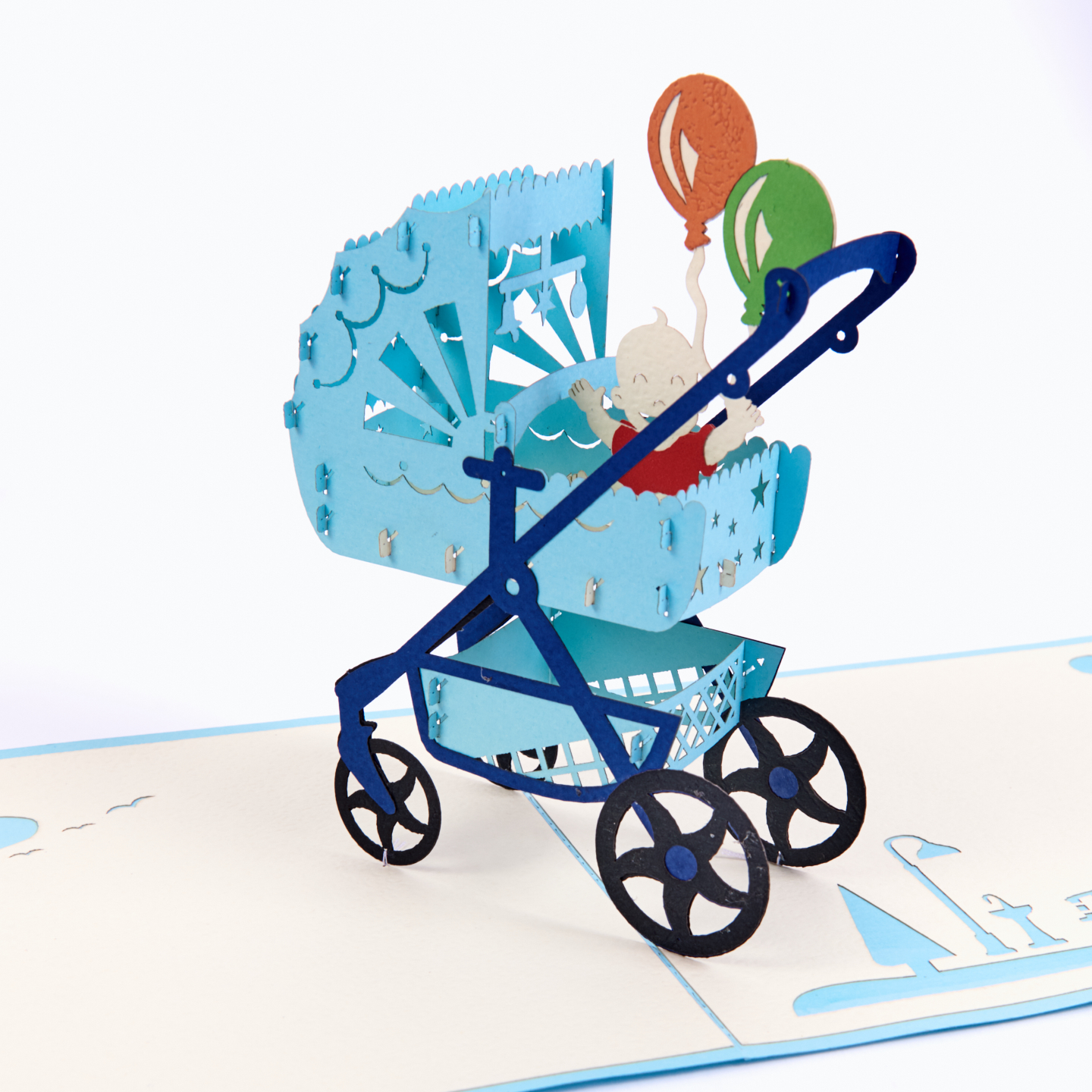 Baby Pram Pop Up Card (Blue)
