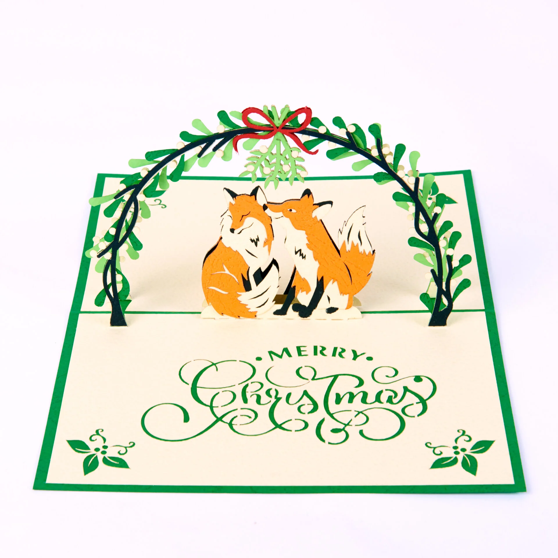Christmas Foxes Kissing Under The Mistletoe Pop up Card