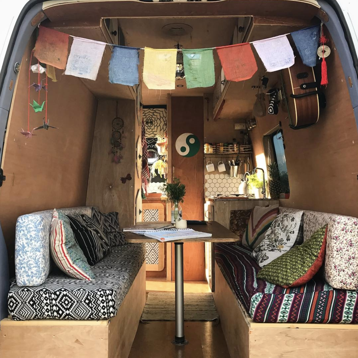 Above: Freddy and Gabriela fully converted the van to include a kitchen and enclosed shower!