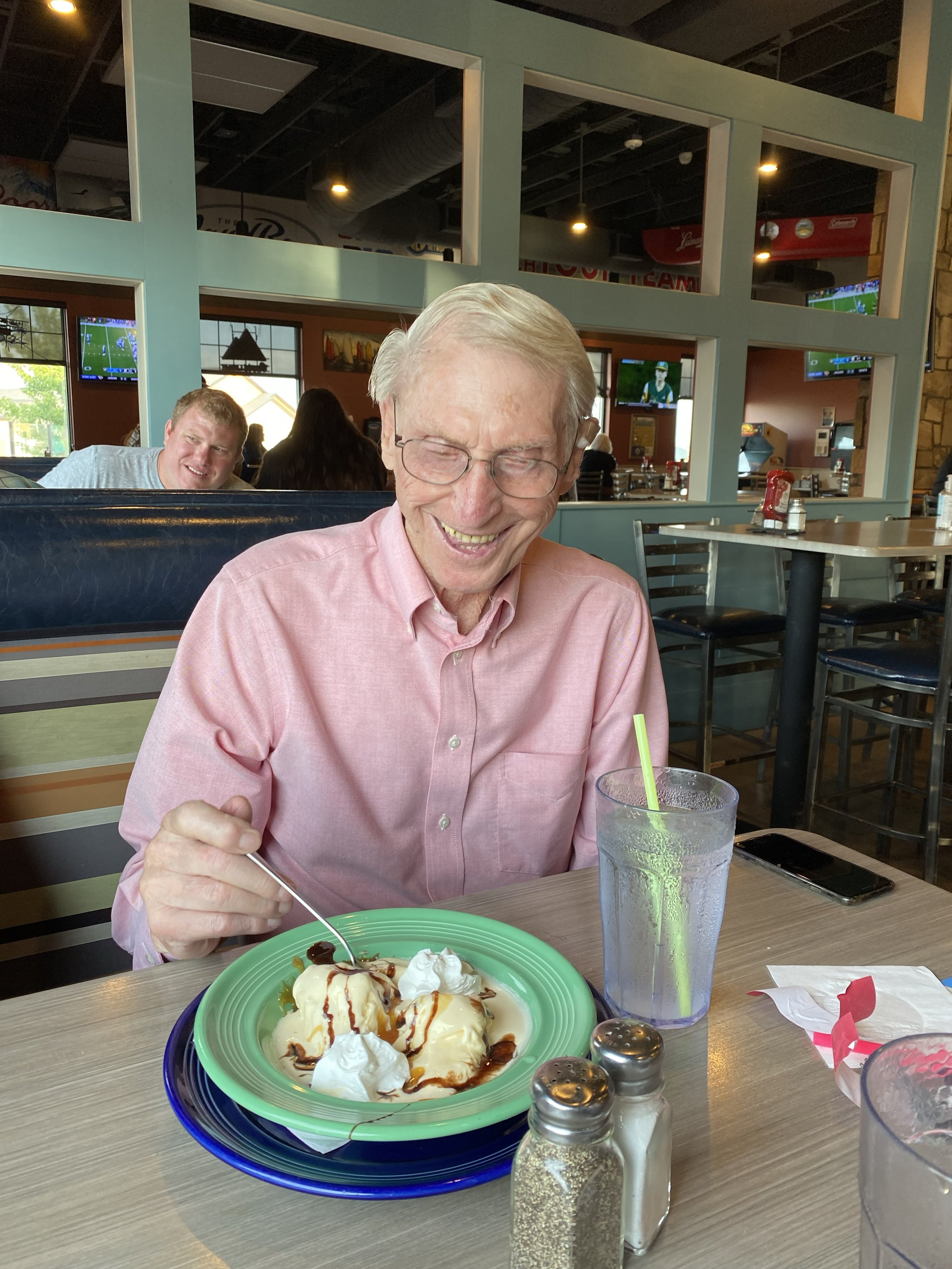  Warren on his 93rd birthday, enjoying ice cream at The SandBar and Grill. 