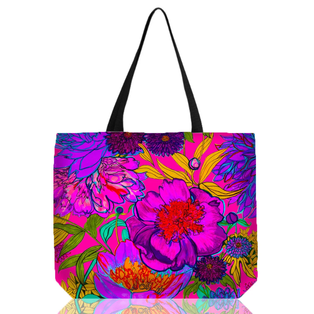 Peony Pattern Tote Bag