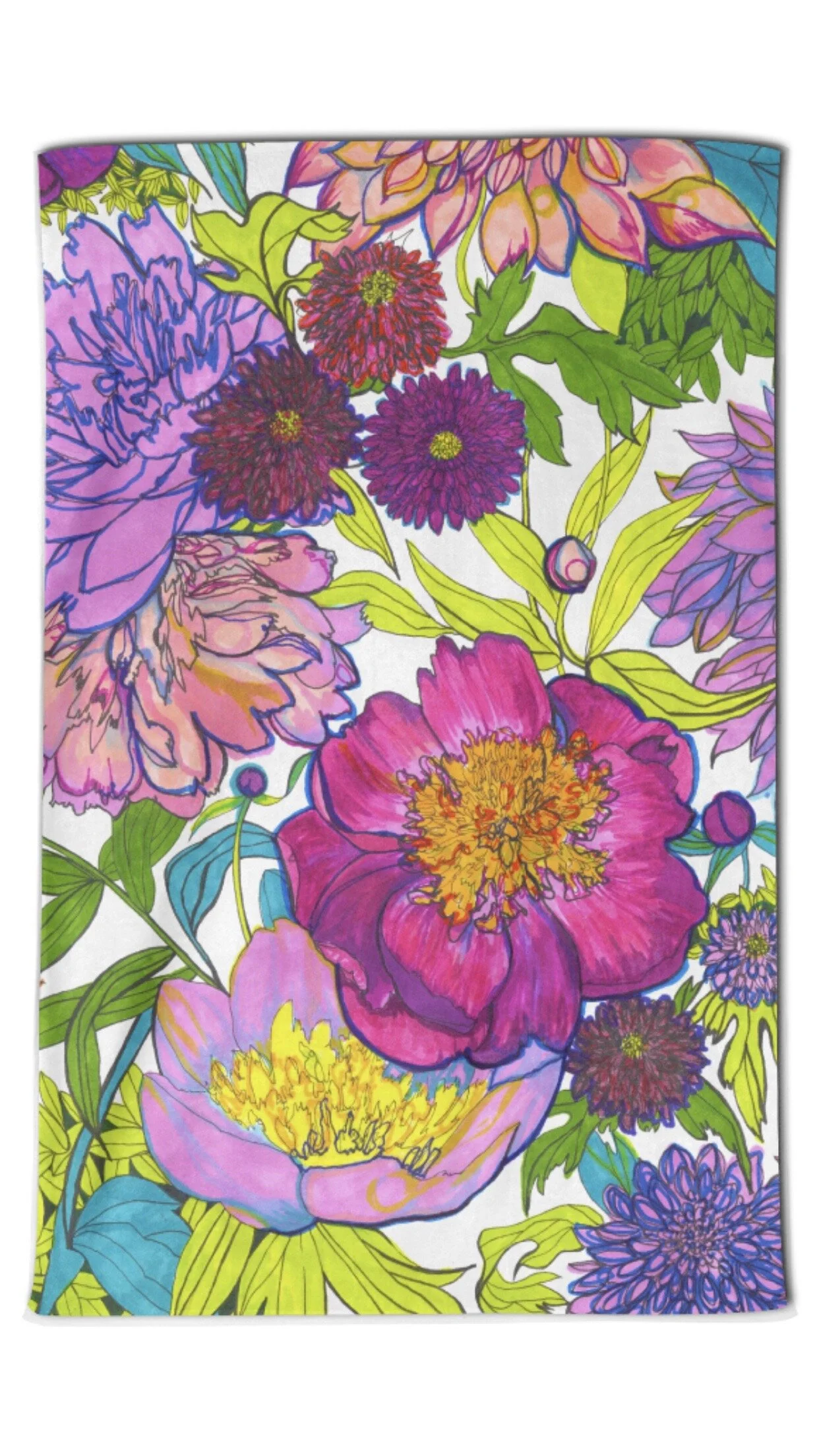 Peony Pattern Tea Towel
