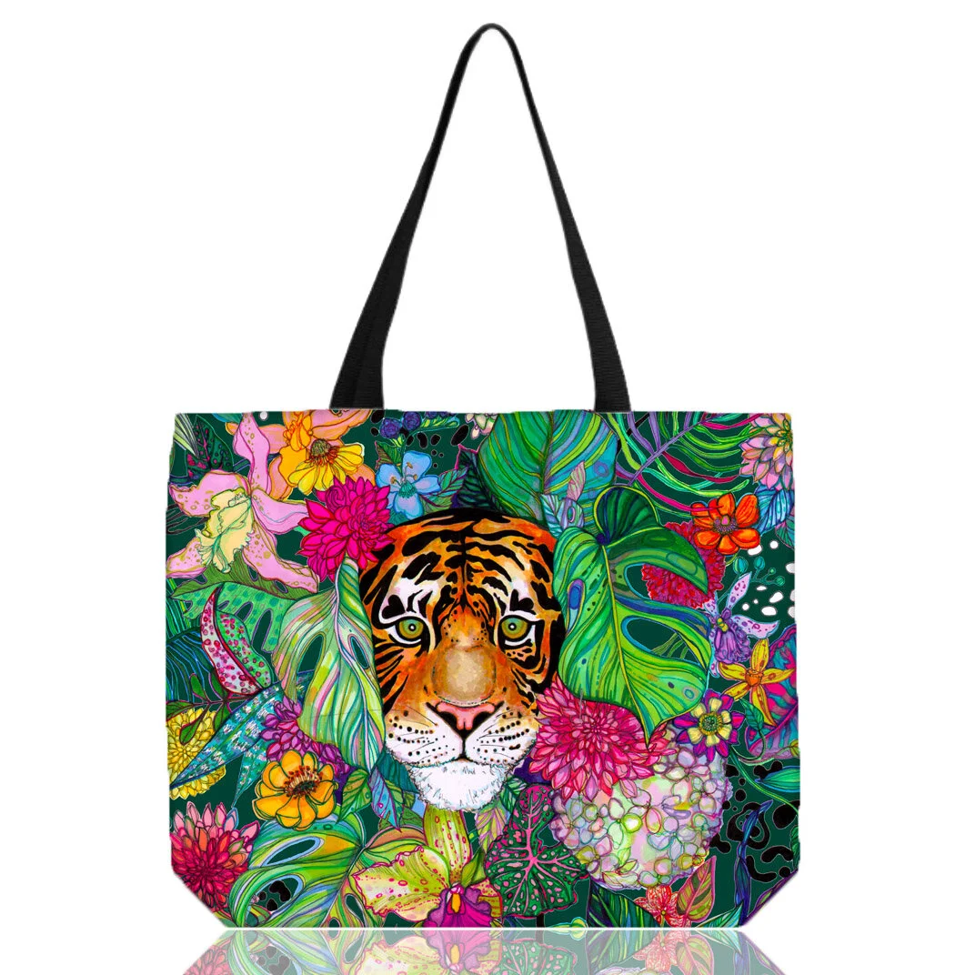 Jungle Tiger Green Tote Bag