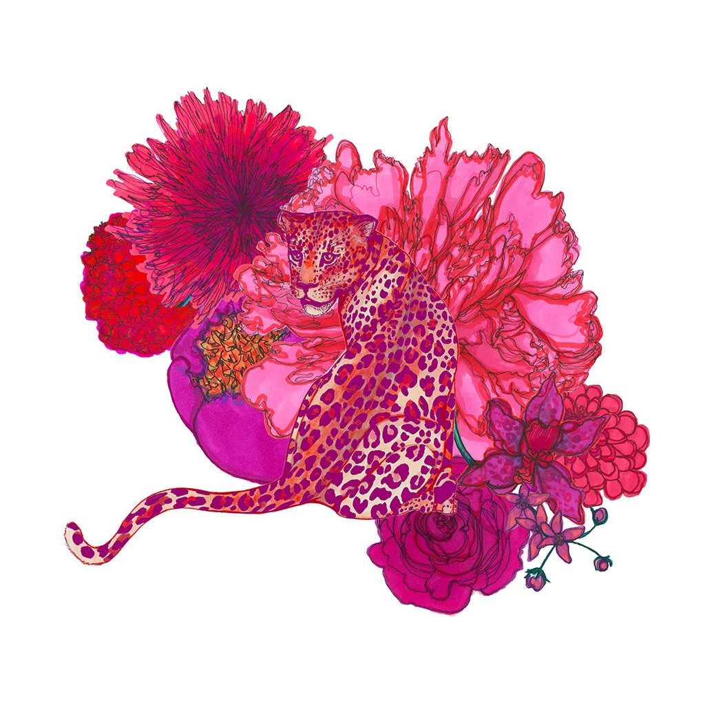 Red Floral Leopard Giclée Print